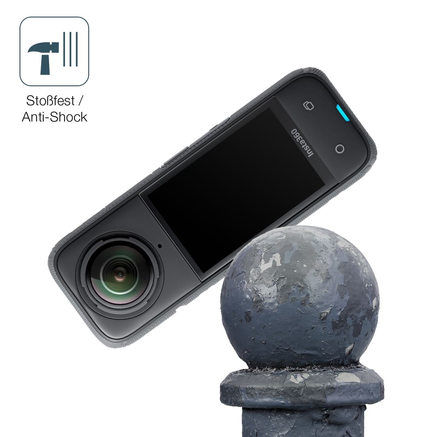 Schutz gegen Kratzer auf dem Insta 360 X4 Glas durch Schlüssel, Stöße gegen die Tischkante oder Stürze