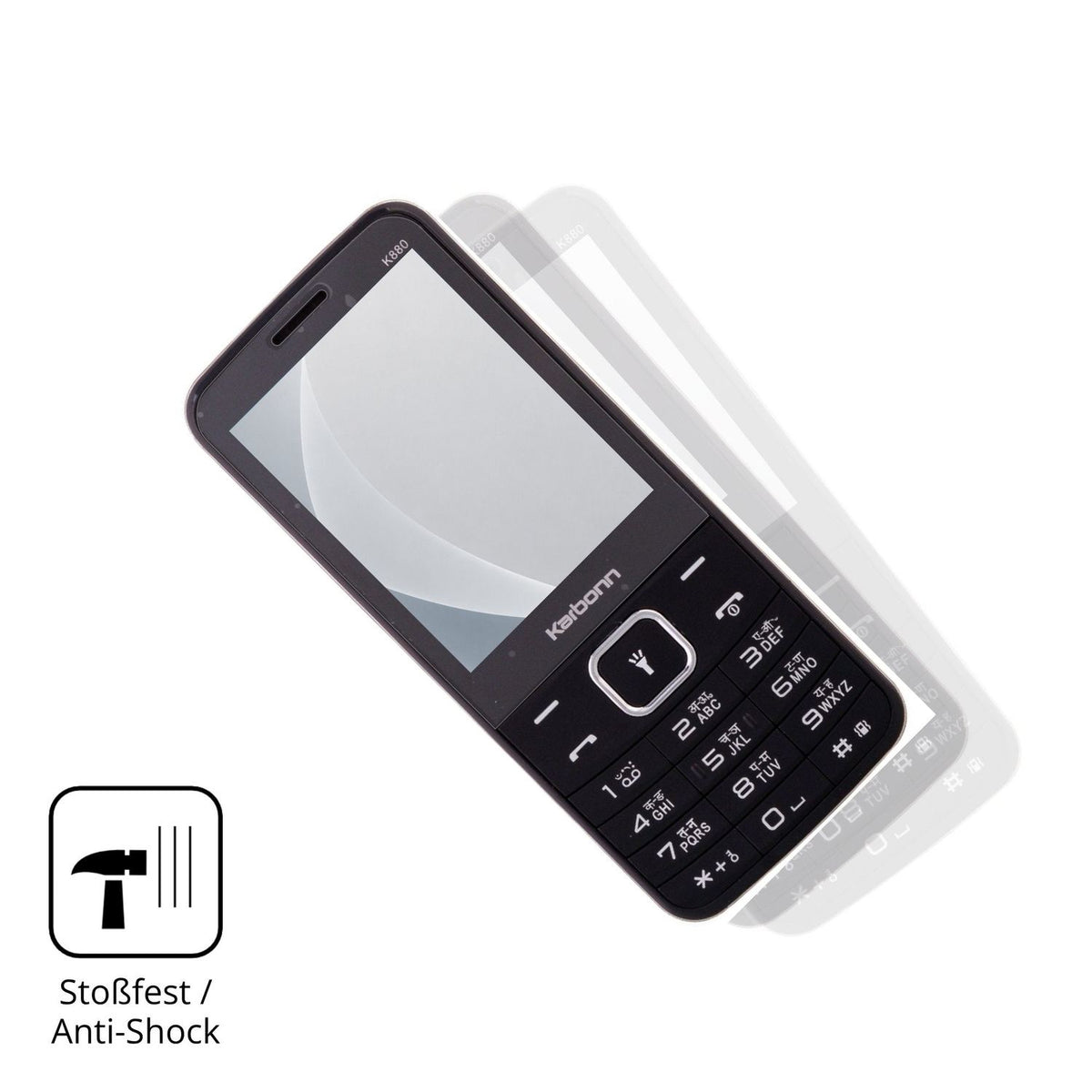Schutz gegen Kratzer auf dem Karbonn K880 Glas durch Schlüssel, Stöße gegen die Tischkante oder Stürze