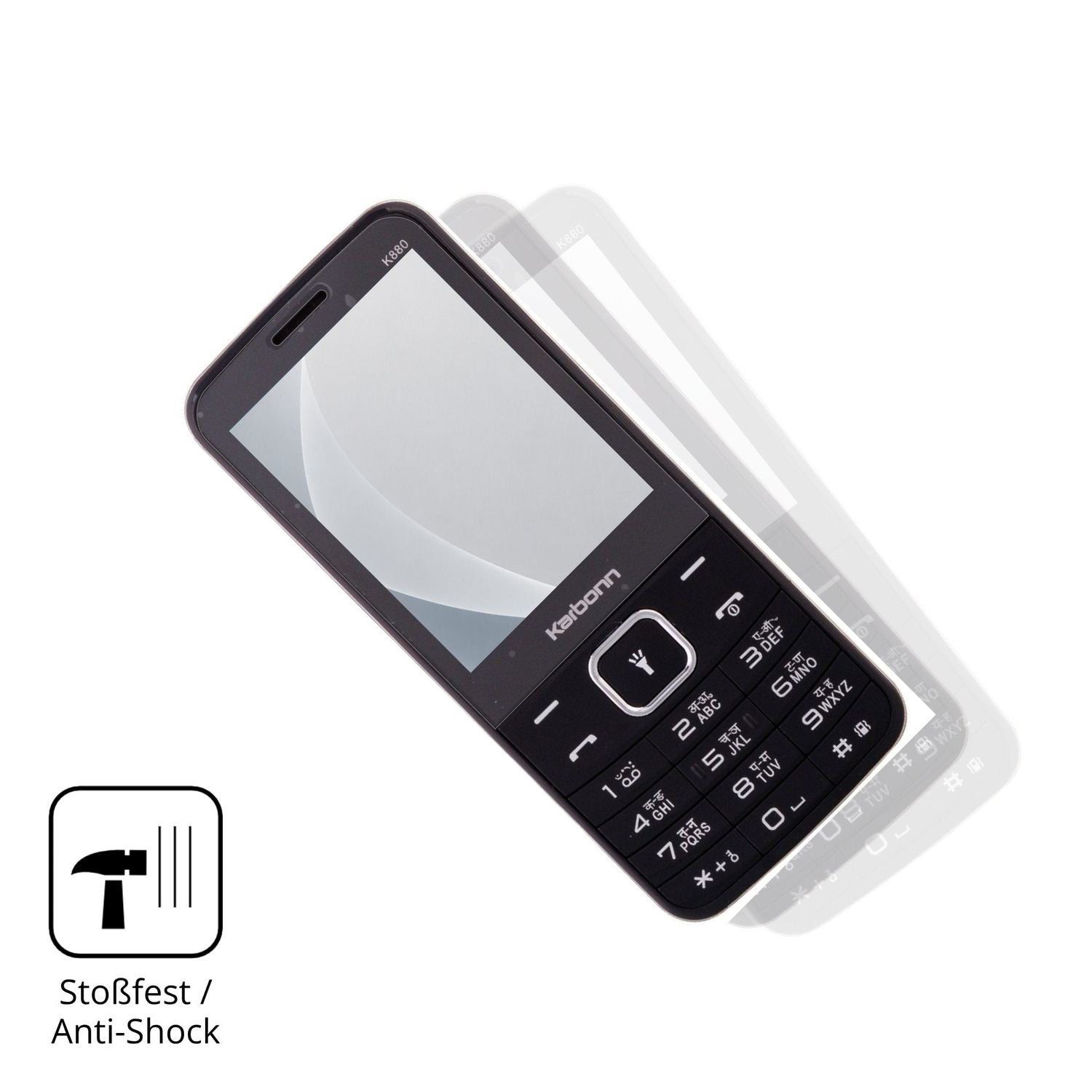 Schutz gegen Kratzer auf dem Karbonn K880 Glas durch Schlüssel, Stöße gegen die Tischkante oder Stürze