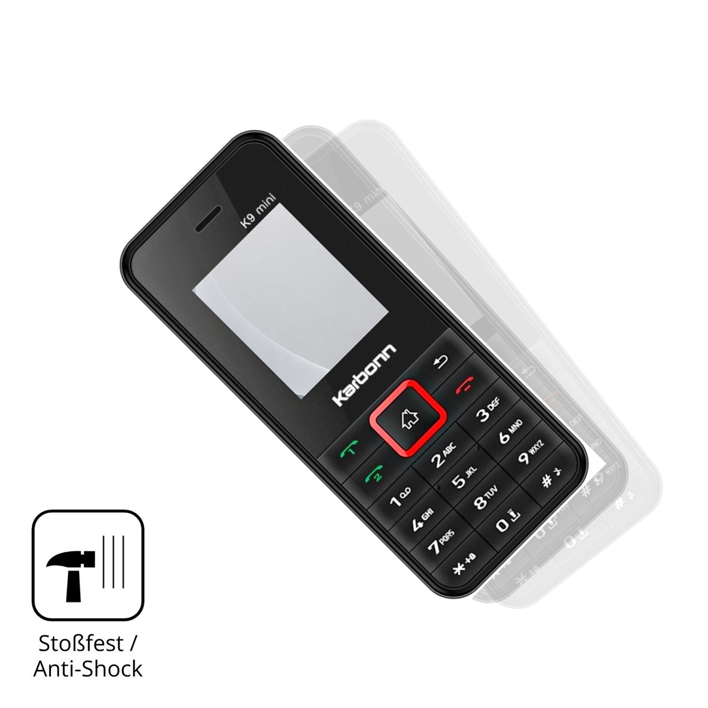 Schutz gegen Kratzer auf dem Karbonn K9 Mini Glas durch Schlüssel, Stöße gegen die Tischkante oder Stürze