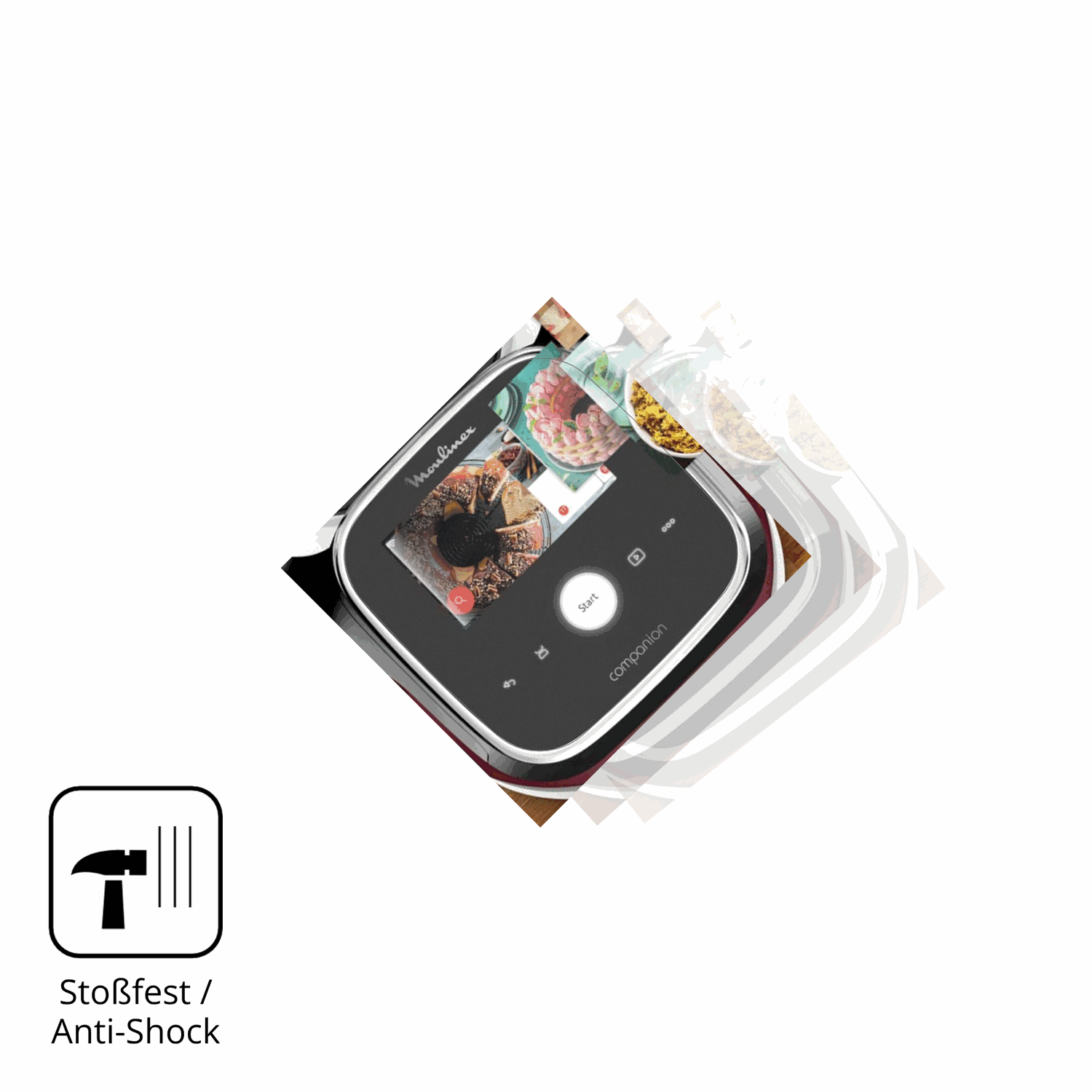 Schutz gegen Kratzer auf dem Moulinex i-Companion Touch Pro Glas durch Schlüssel, Stöße gegen die Tischkante oder Stürze