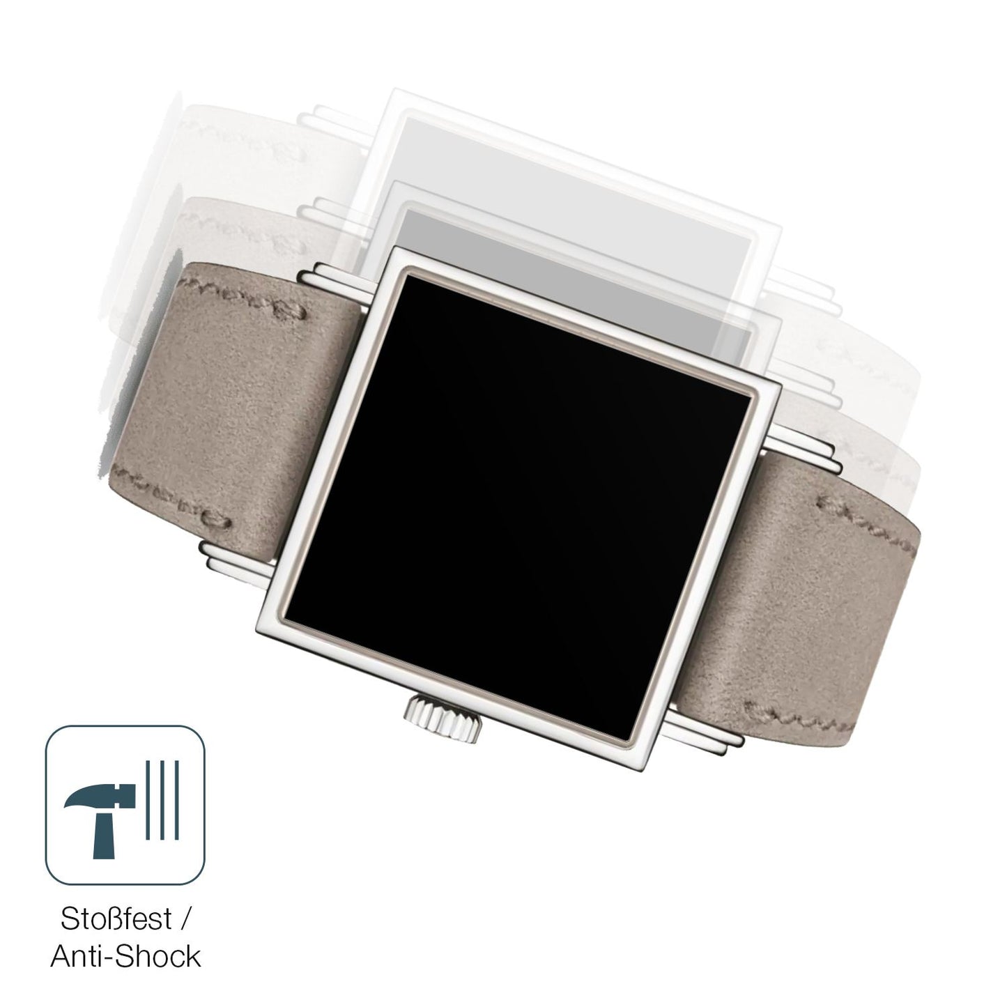 Schutz gegen Kratzer auf dem NOMOS Glashütte Tetra 27 Glas durch Schlüssel, Stöße gegen die Tischkante oder Stürze