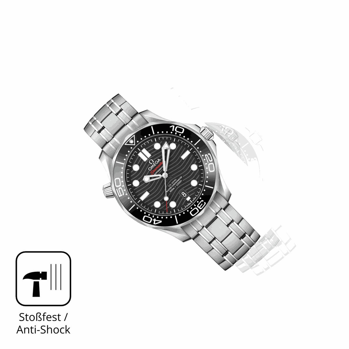 Schutz gegen Kratzer auf dem Omega Seamaster Diver 300M 42 mm Glas durch Schl�ssel, St��e gegen die Tischkante oder St�rze