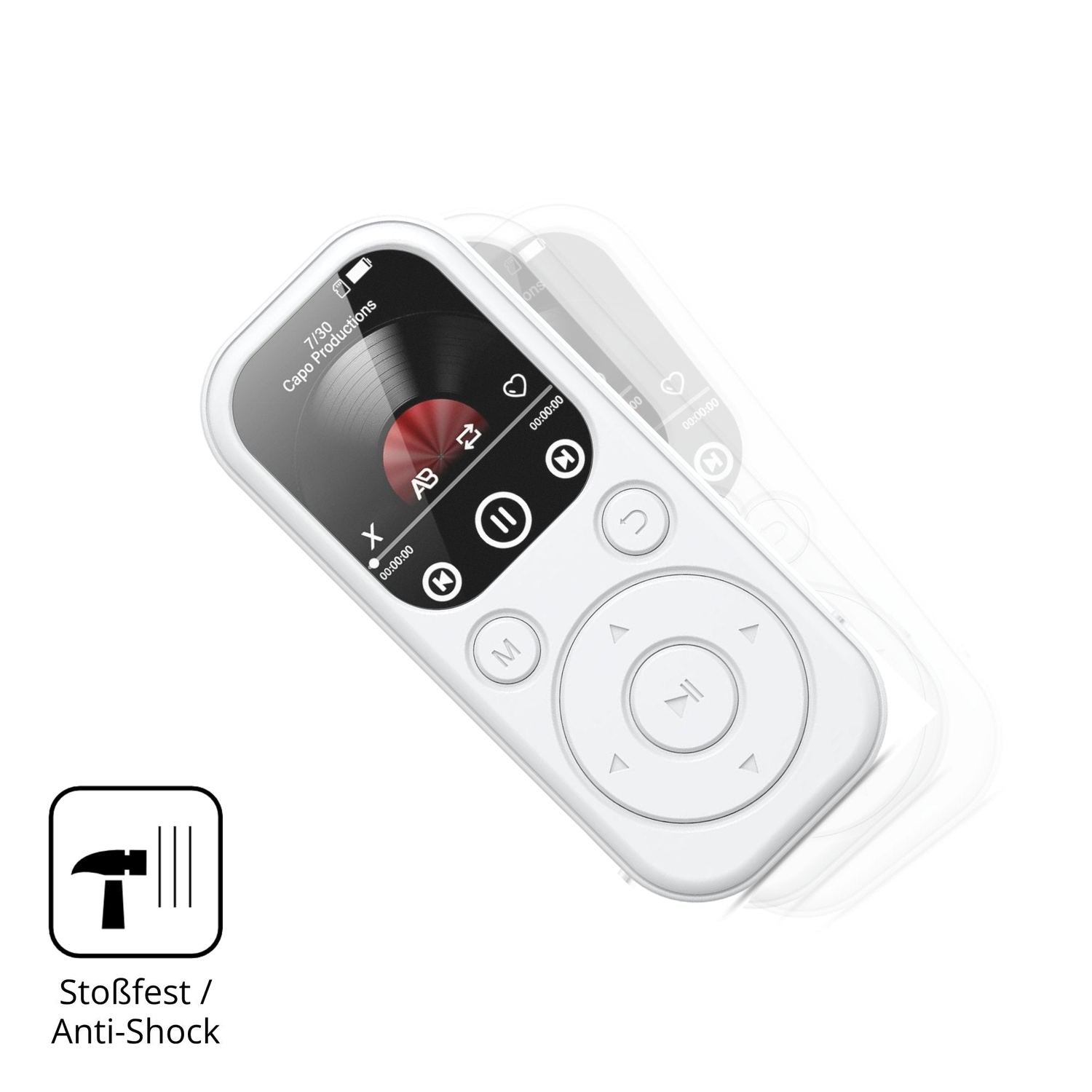 Schutz gegen Kratzer auf dem RWSRW MP301-BS MP3-Player Glas durch Schlüssel, Stöße gegen die Tischkante oder Stürze