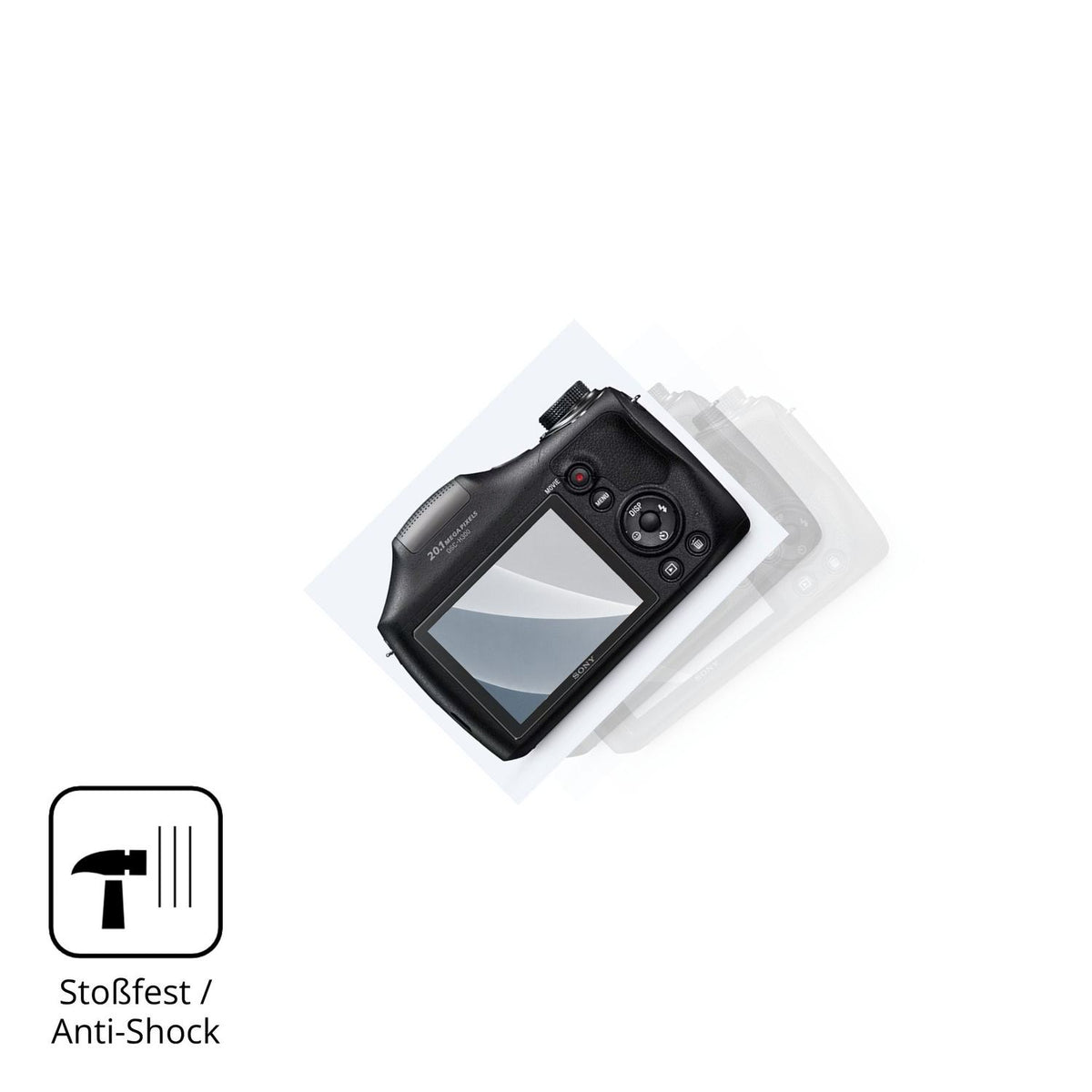 Schutz gegen Kratzer auf dem Sony DSC-H300 Glas durch Schlüssel, Stöße gegen die Tischkante oder Stürze