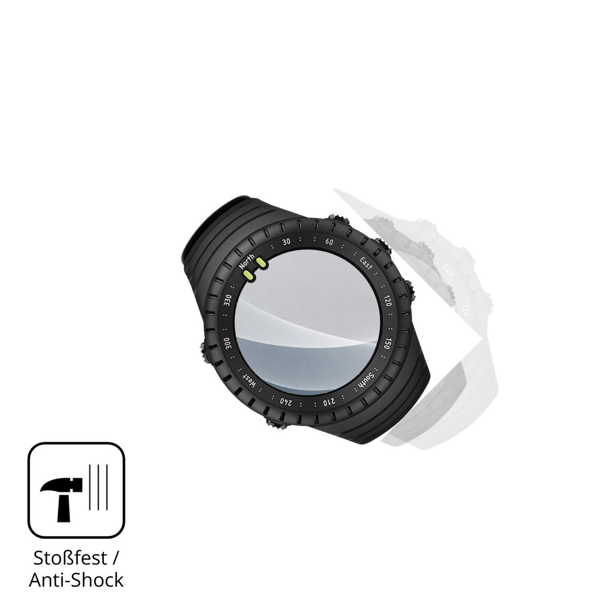 Schutz gegen Kratzer auf dem Suunto Core 2 Glas durch Schlüssel, Stöße gegen die Tischkante oder Stürze