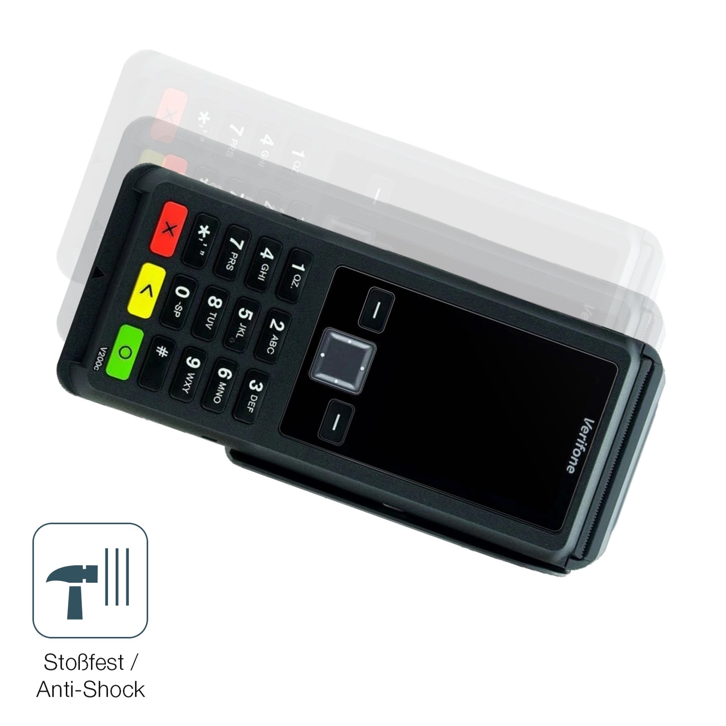 Schutz gegen Kratzer auf dem Verifone V200c Glas durch Schlüssel, Stöße gegen die Tischkante oder Stürze