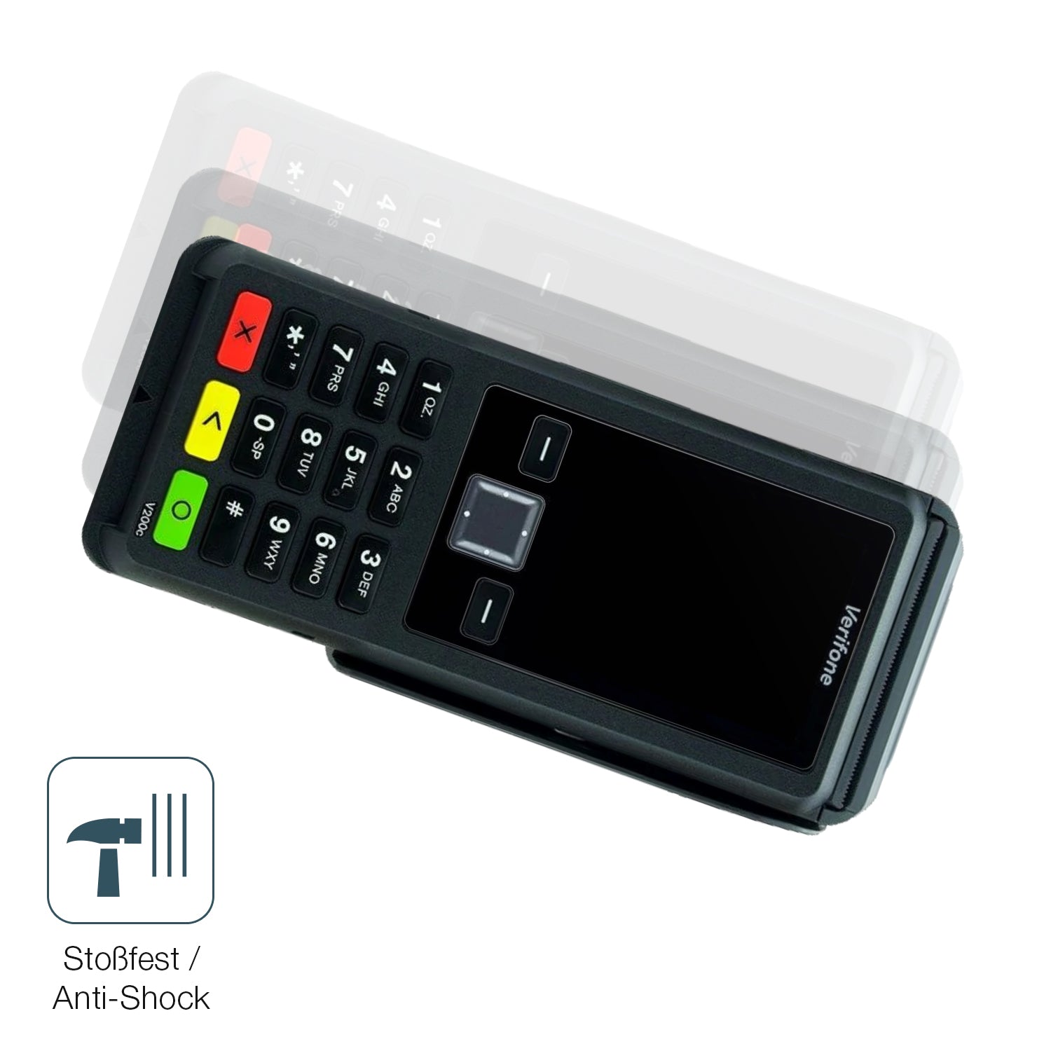 Schutz gegen Kratzer auf dem Verifone V200c Glas durch Schlüssel, Stöße gegen die Tischkante oder Stürze