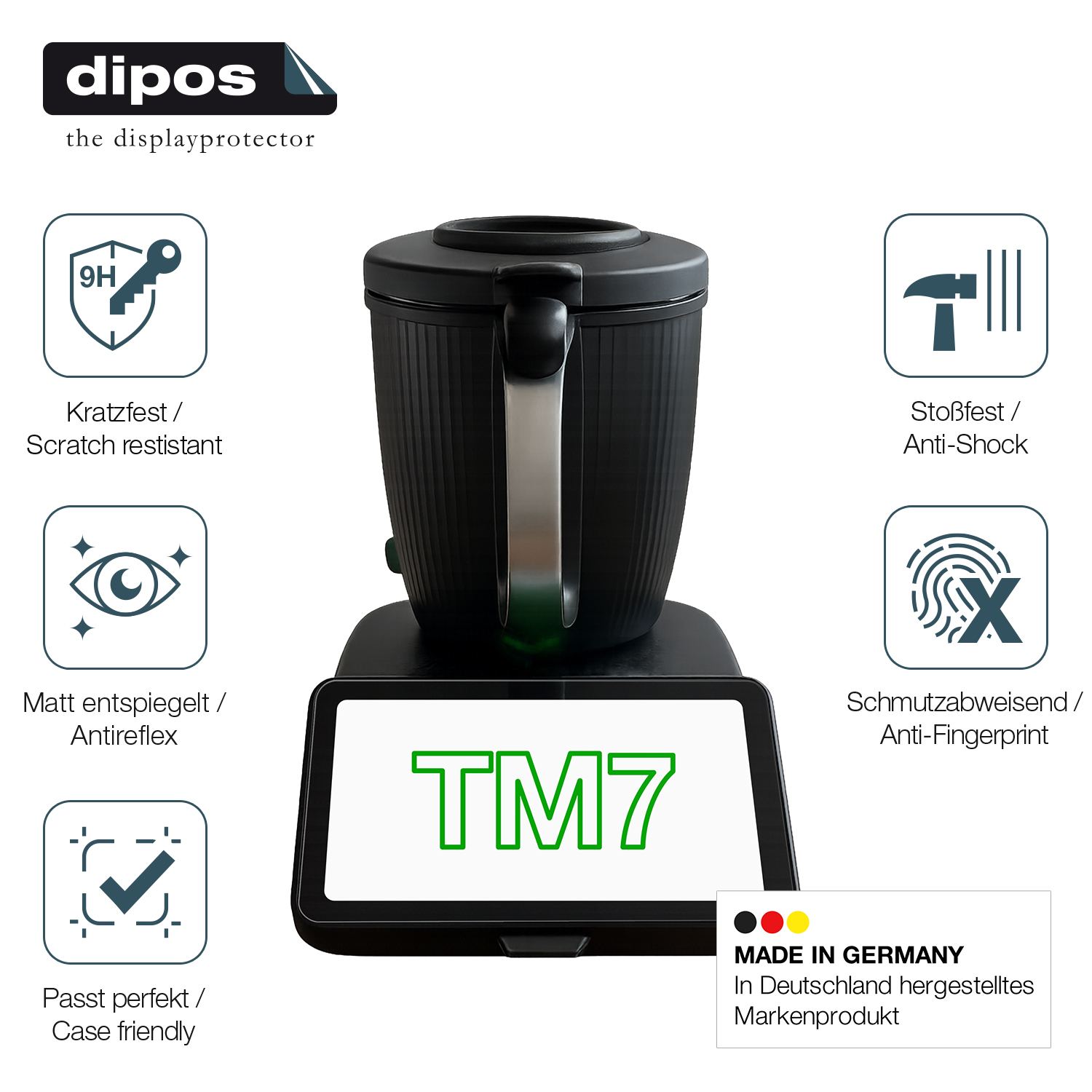 Schutz gegen Kratzer auf dem Vorwerk Thermomix TM7 Glas durch Schlüssel, Stöße gegen die Tischkante oder Stürze