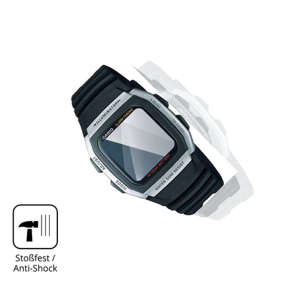Schutz gegen Kratzer auf dem Casio W-96H-1AV Glas durch Schlüssel, Stöße gegen die Tischkante oder Stürze