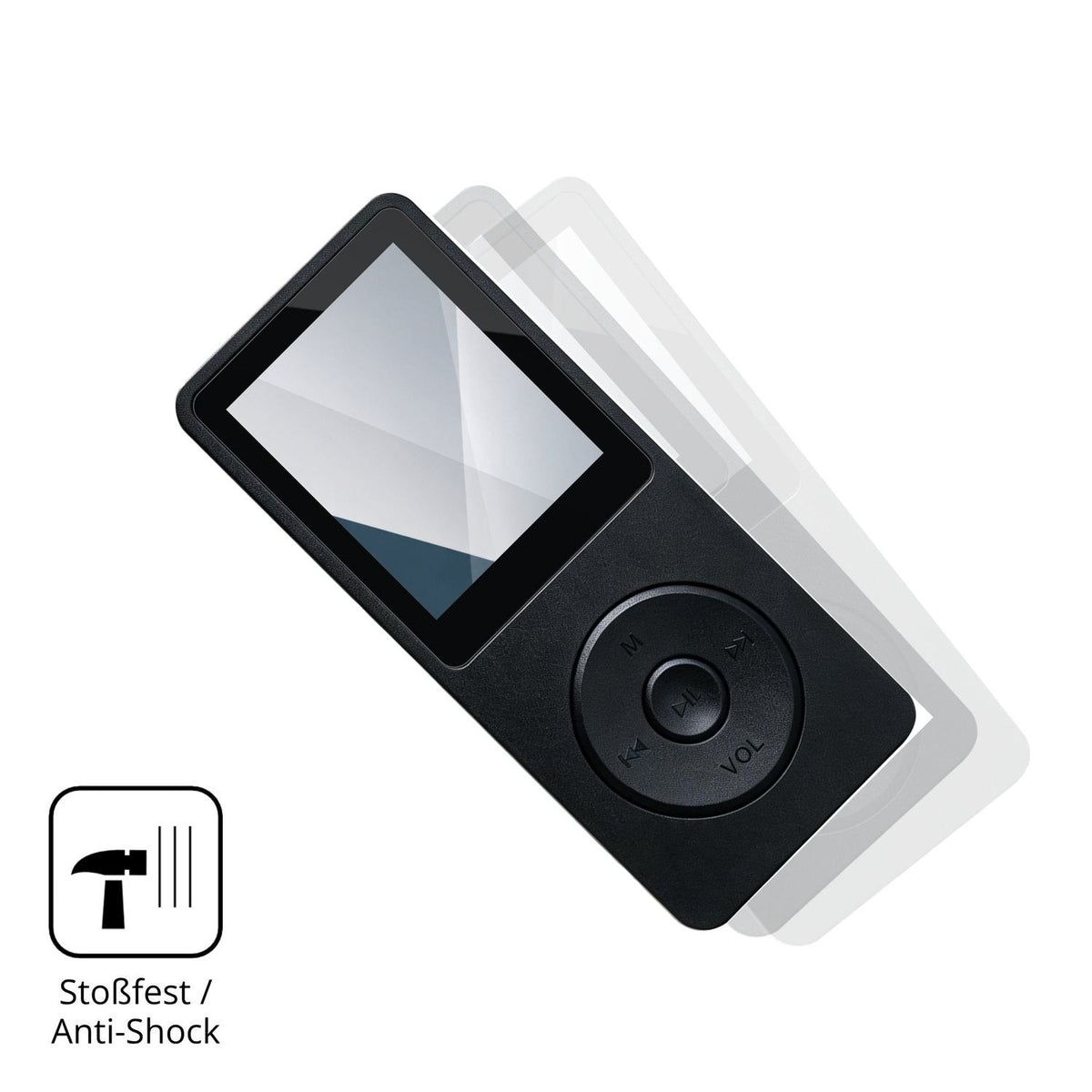 Schutz gegen Kratzer auf dem Coalwop MP3 Player 64GB Glas durch Schlüssel, Stöße gegen die Tischkante oder Stürze