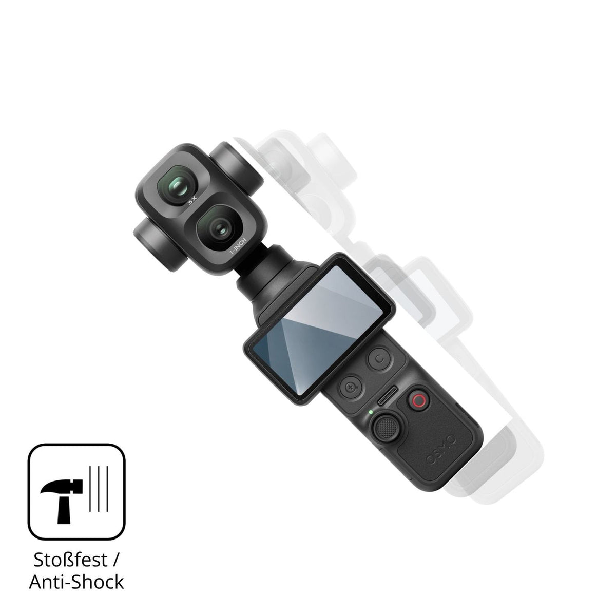 Schutz gegen Kratzer auf dem DJI Osmo Pocket 4P Glas durch Schlüssel, Stöße gegen die Tischkante oder Stürze