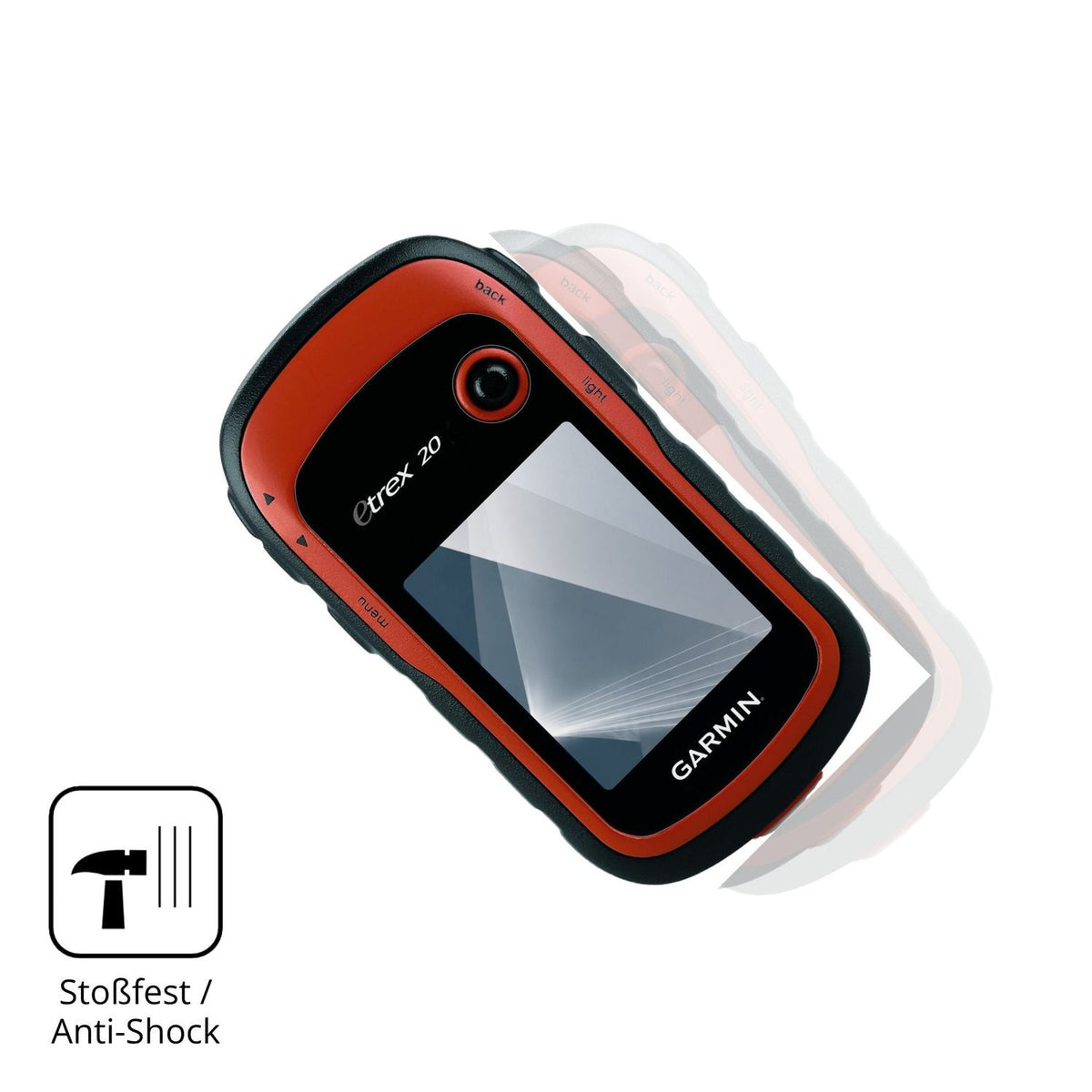 Schutz gegen Kratzer auf dem Garmin eTrex 20 Glas durch Schlüssel, Stöße gegen die Tischkante oder Stürze
