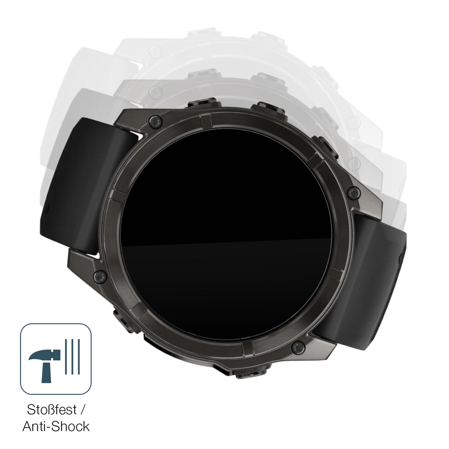 Schutz gegen Kratzer auf dem Garmin Fenix 7x Pro 51mm Glas durch Schlüssel, Stöße gegen die Tischkante oder Stürze