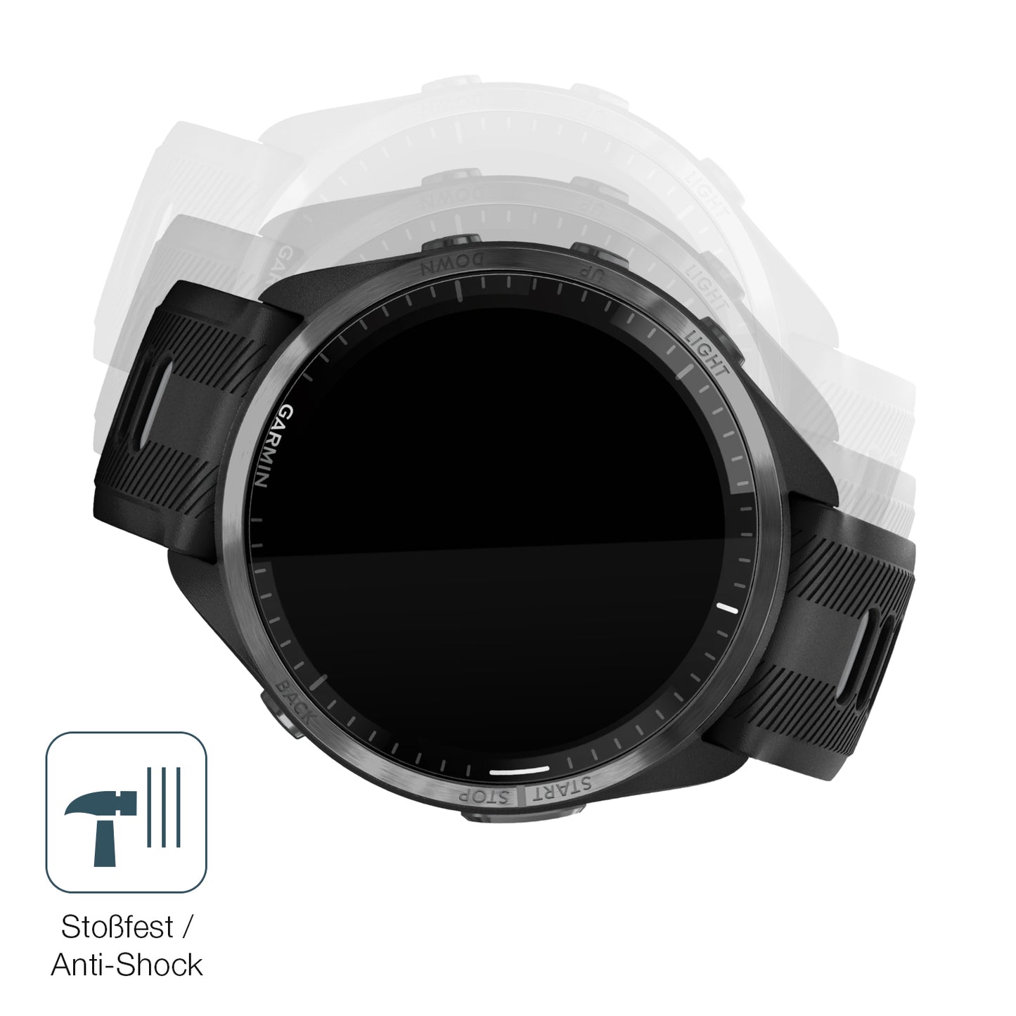 Schutz gegen Kratzer auf dem Garmin Forerunner 965 Glas durch Schlüssel, Stöße gegen die Tischkante oder Stürze