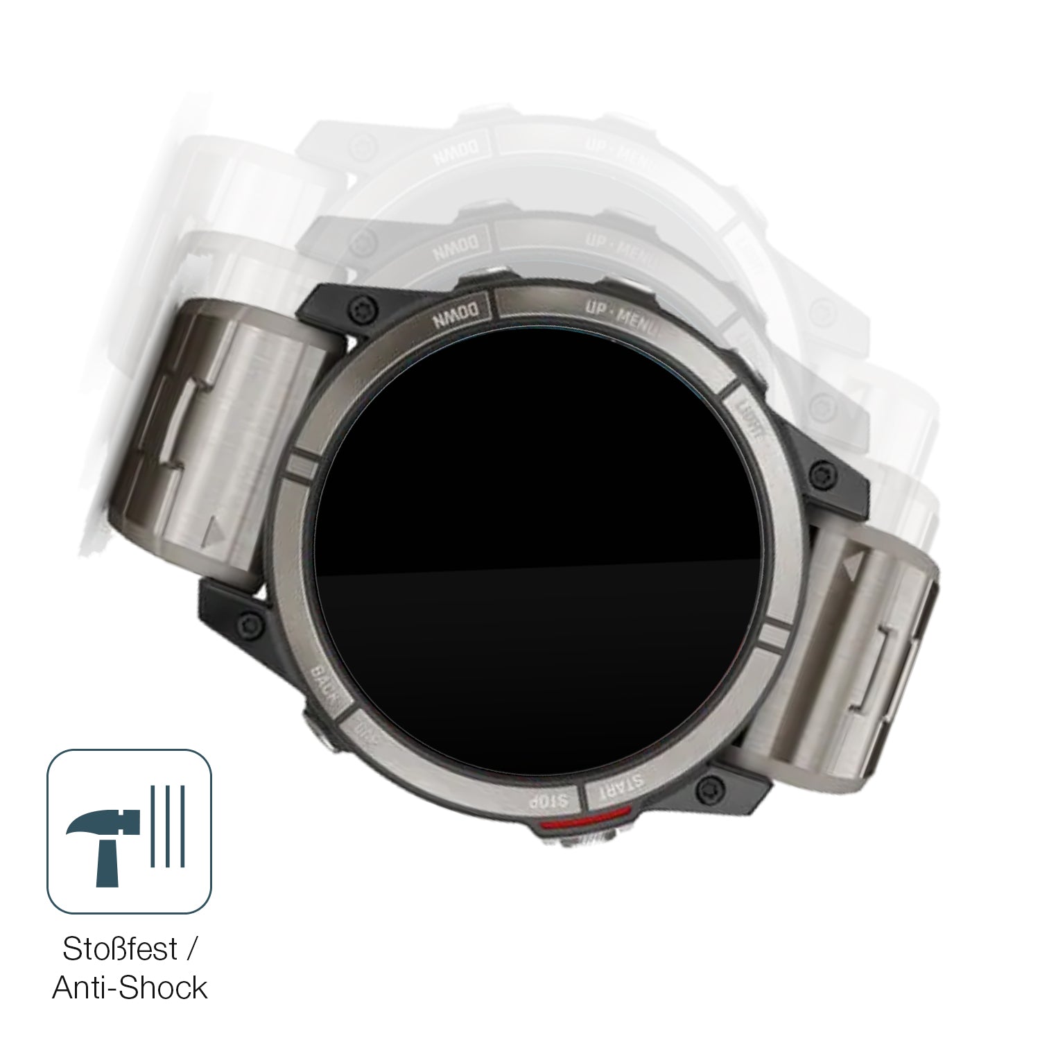Schutz gegen Kratzer auf dem Garmin quatix 7X Glas durch Schlüssel, Stöße gegen die Tischkante oder Stürze