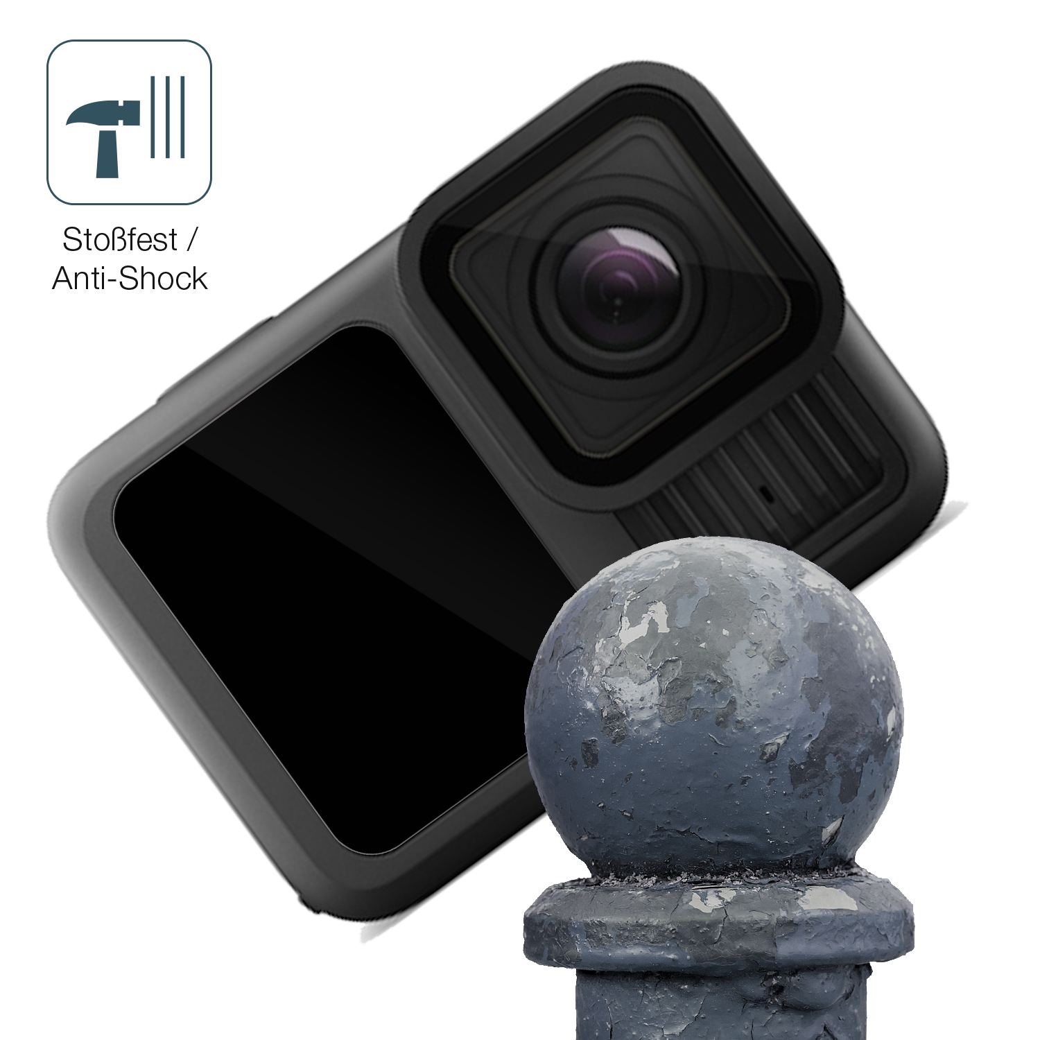 Schutz gegen Kratzer auf dem GoPro Hero 13 Glas durch Schlüssel, Stöße gegen die Tischkante oder Stürze
