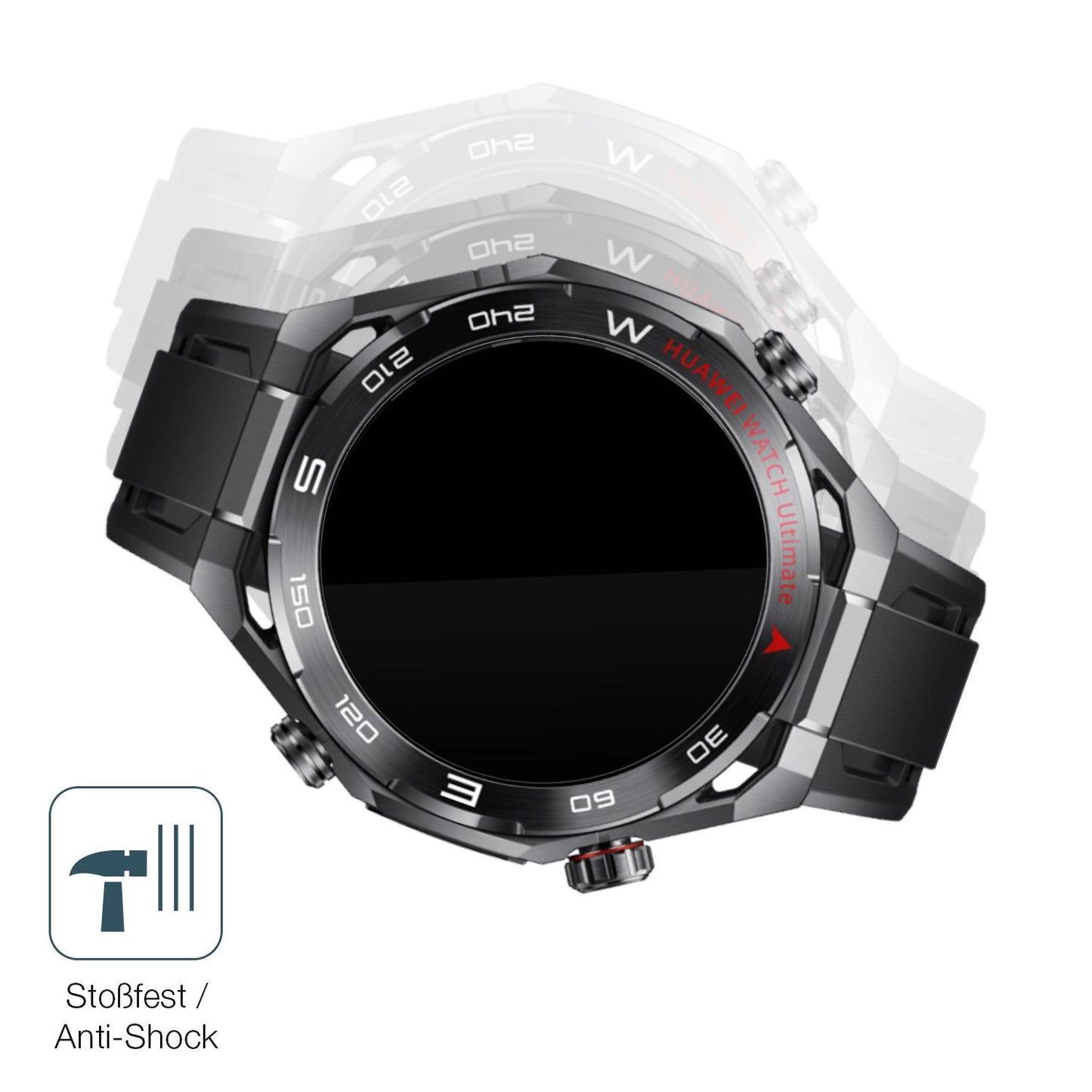 Schutz gegen Kratzer auf dem Huawei Watch Ultimate 2 Black Glas durch Schlüssel, Stöße gegen die Tischkante oder Stürze