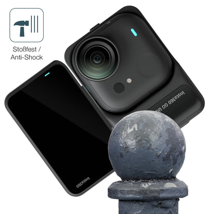 Schutz gegen Kratzer auf dem Insta360 Go Ultra Glas durch Schlüssel, Stöße gegen die Tischkante oder Stürze
