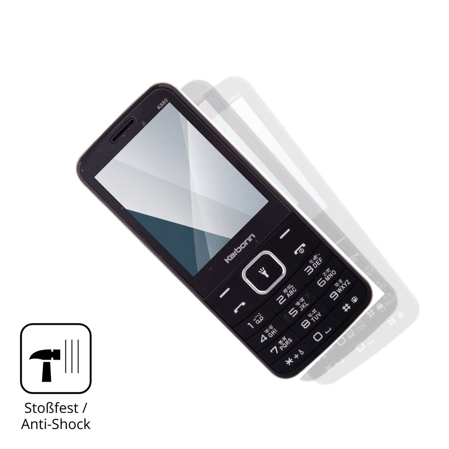Schutz gegen Kratzer auf dem Karbonn K880 Glas durch Schlüssel, Stöße gegen die Tischkante oder Stürze