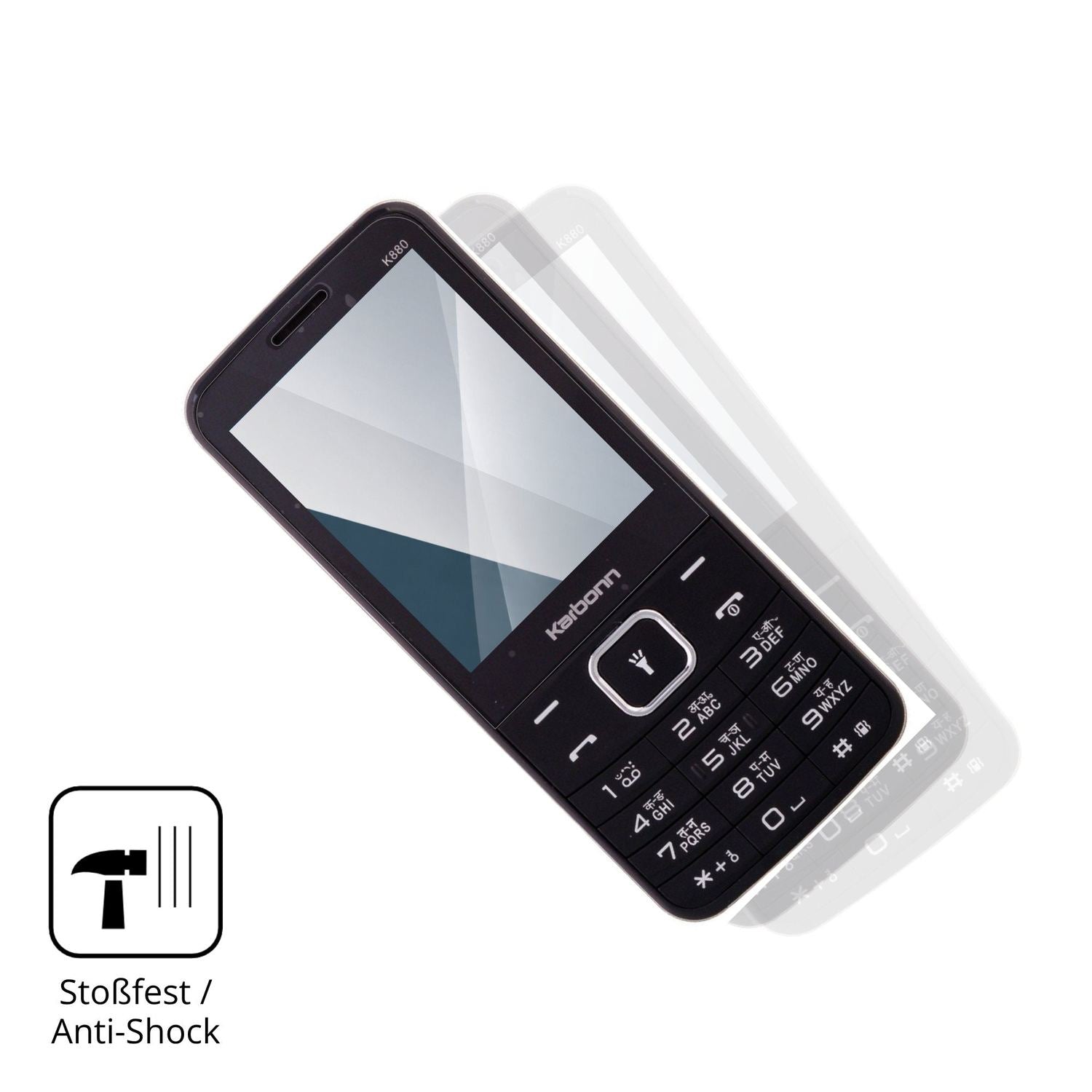 Schutz gegen Kratzer auf dem Karbonn K880 Glas durch Schlüssel, Stöße gegen die Tischkante oder Stürze