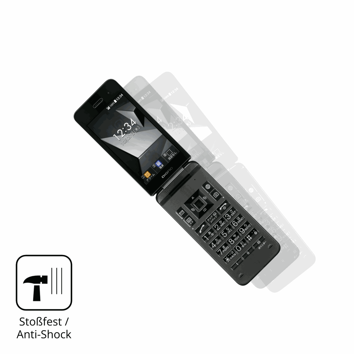 Schutz gegen Kratzer auf dem Kyocera Digno Keitai 4 Glas durch Schlüssel, Stöße gegen die Tischkante oder Stürze
