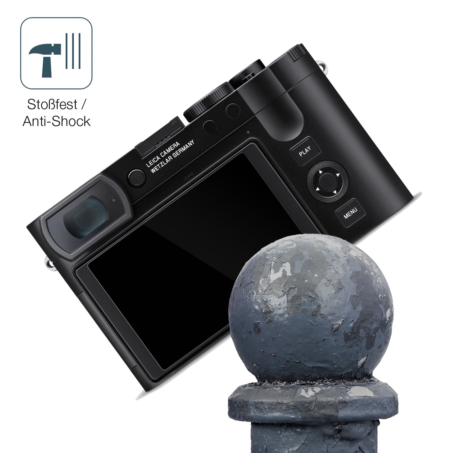 Schutz gegen Kratzer auf dem Leica Q3 43 Glas durch Schlüssel, Stöße gegen die Tischkante oder Stürze
