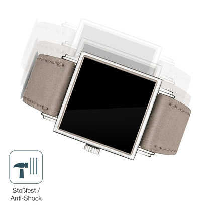 Schutz gegen Kratzer auf dem NOMOS Glashütte Tetra 27 Glas durch Schlüssel, Stöße gegen die Tischkante oder Stürze