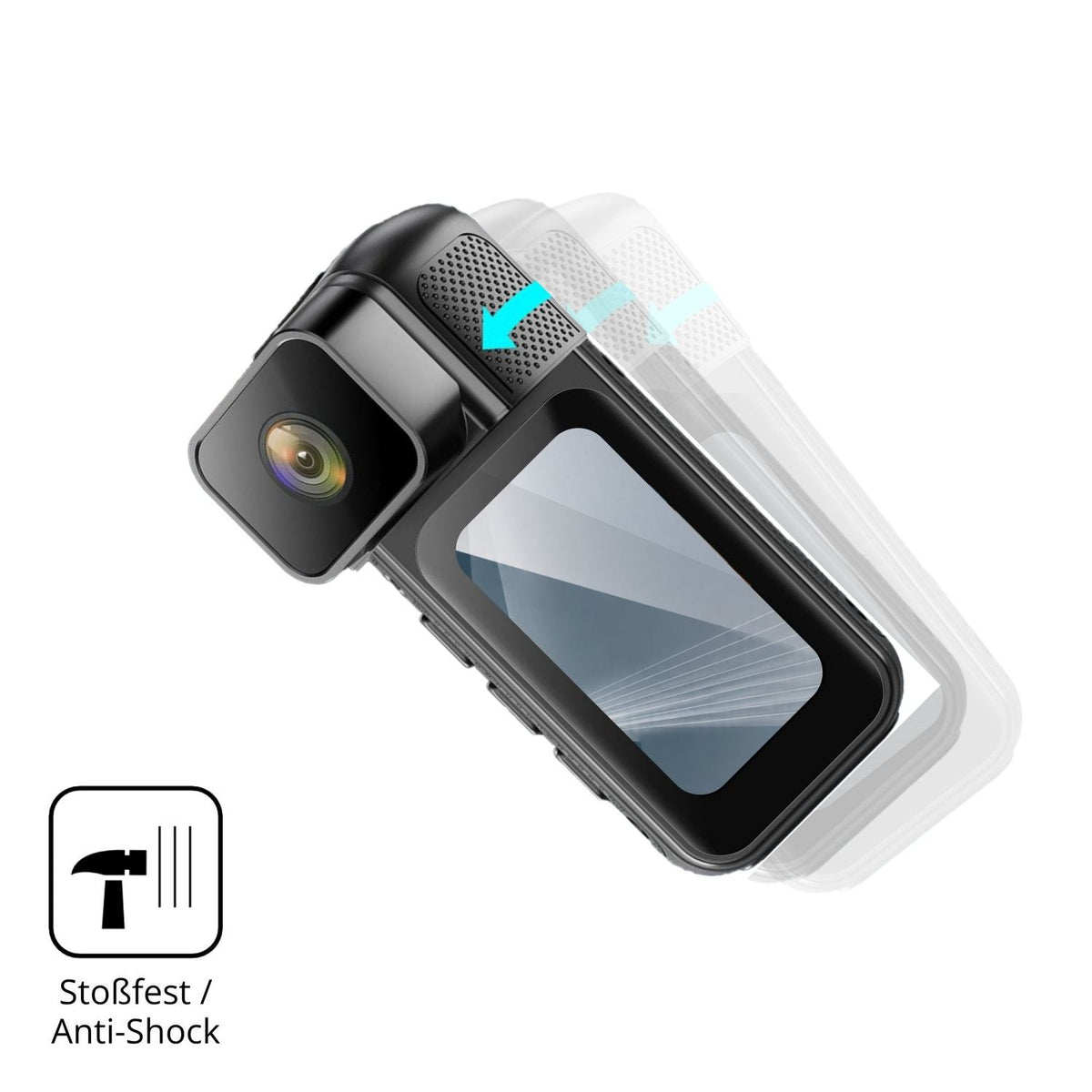 Schutz gegen Kratzer auf dem Ouitble Mini Action Cam Glas durch Schlüssel, Stöße gegen die Tischkante oder Stürze