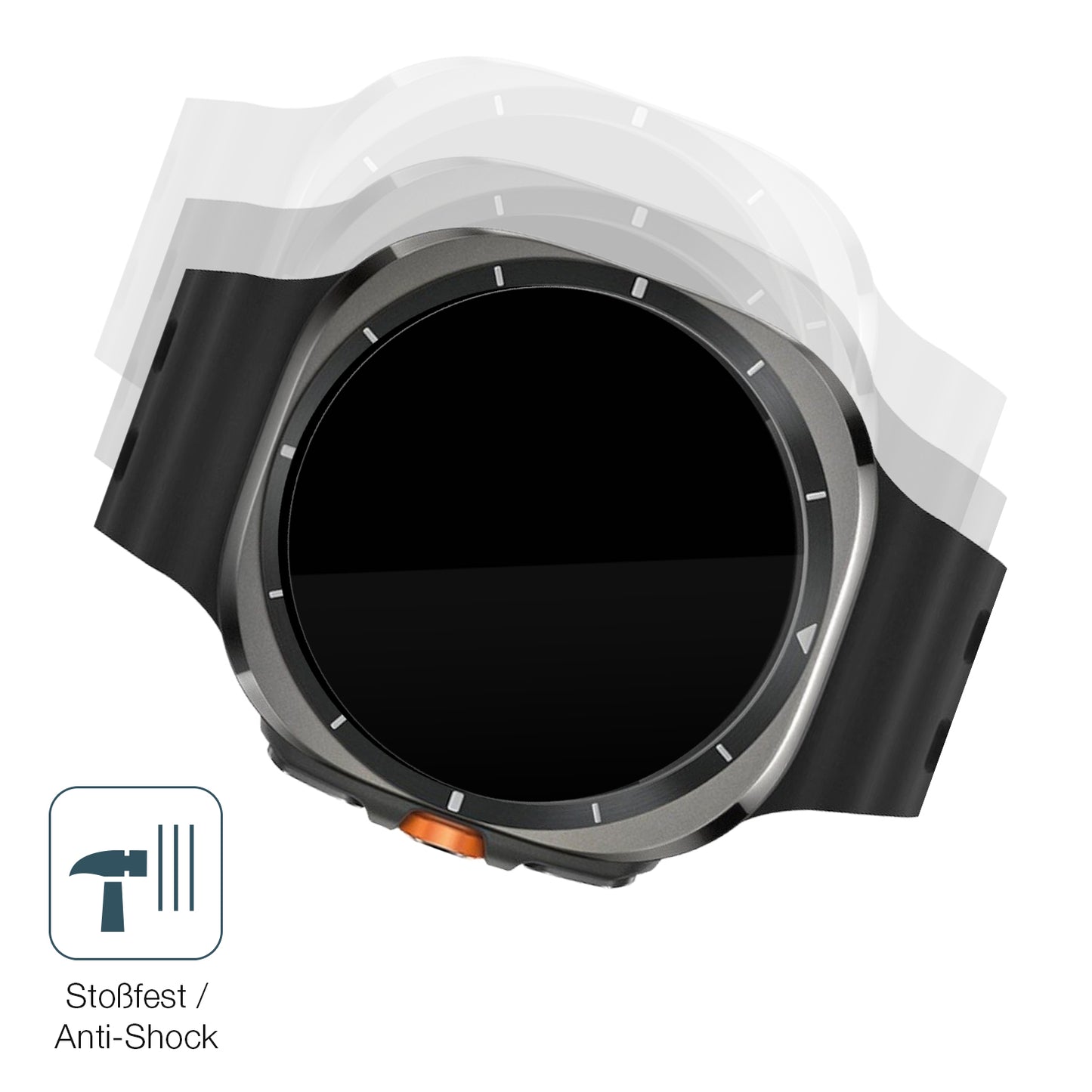 Schutz gegen Kratzer auf dem Samsung Galaxy Watch Ultra Glas durch Schlüssel, Stöße gegen die Tischkante oder Stürze