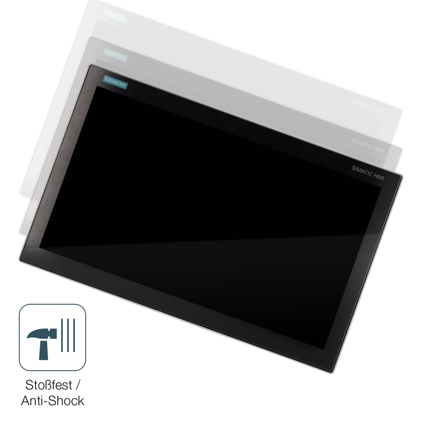 Schutz gegen Kratzer auf dem Siemens IPC 477E Glas durch Schlüssel, Stöße gegen die Tischkante oder Stürze