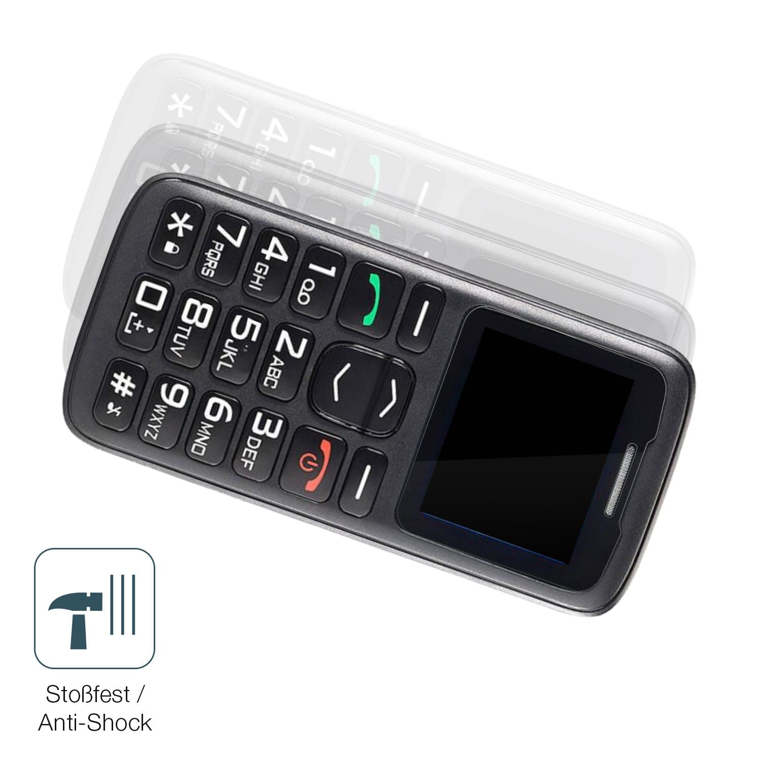 Schutz gegen Kratzer auf dem Simvalley Senioren mobile Glas durch Schlüssel, Stöße gegen die Tischkante oder Stürze