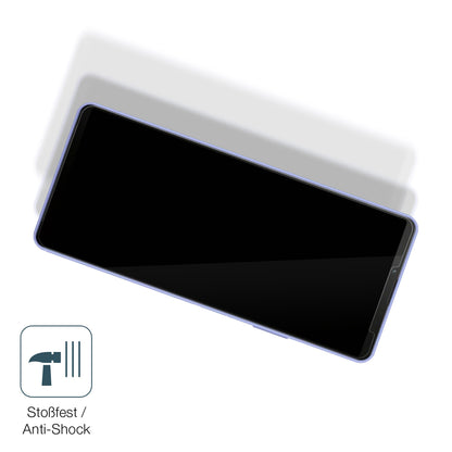 Schutz gegen Kratzer auf dem Sony Xperia 10 IV Glas durch Schlüssel, Stöße gegen die Tischkante oder Stürze