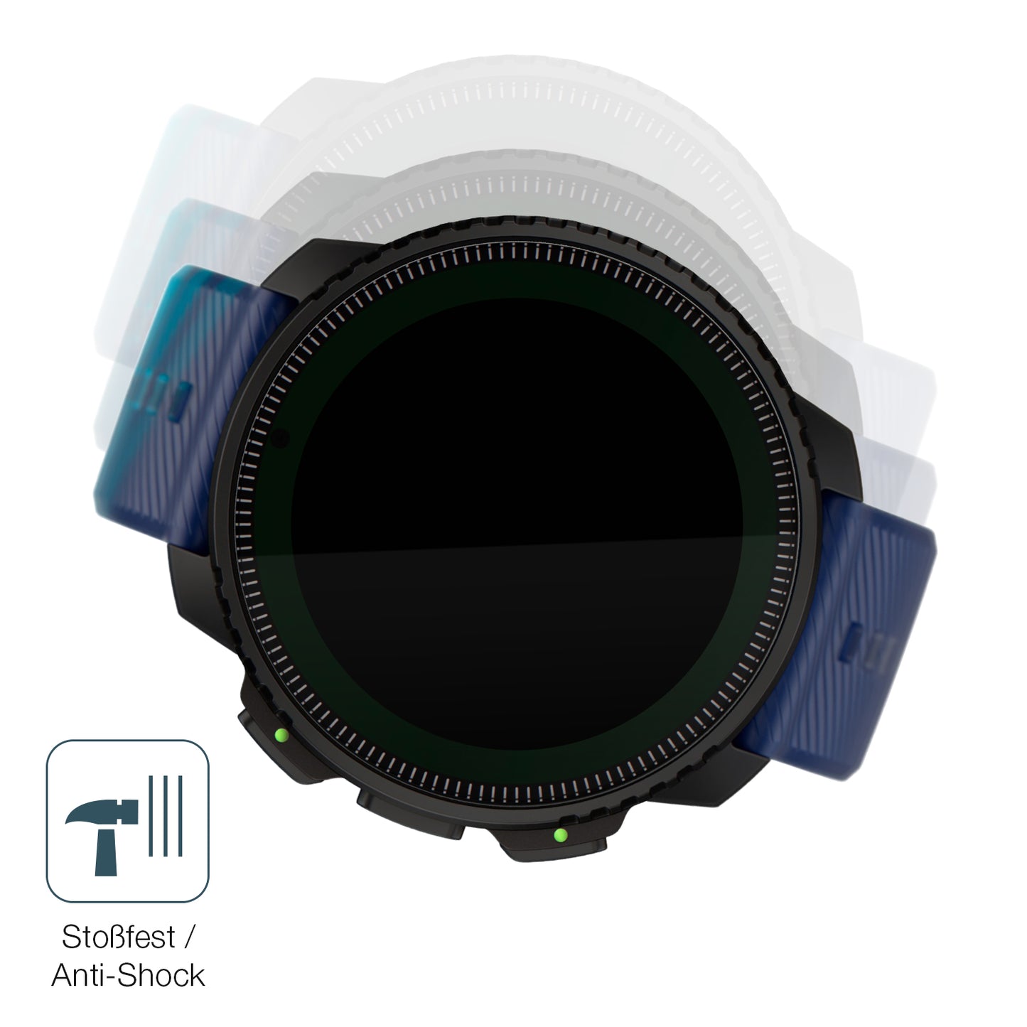 Schutz gegen Kratzer auf dem Suunto Vertical Solar Glas durch Schlüssel, Stöße gegen die Tischkante oder Stürze