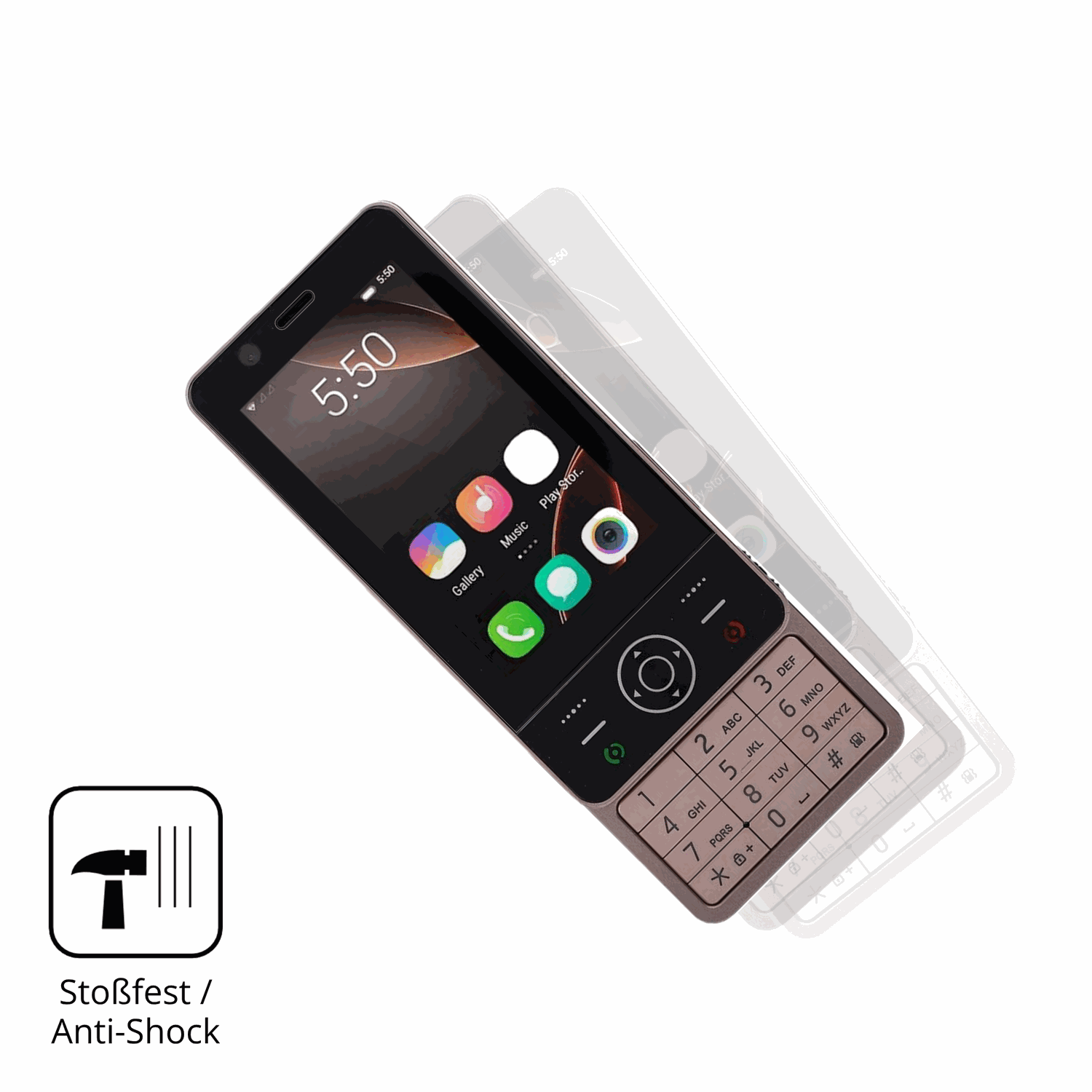 Schutz gegen Kratzer auf dem Sxhlseller Slide Phone Glas durch Schlüssel, Stöße gegen die Tischkante oder Stürze