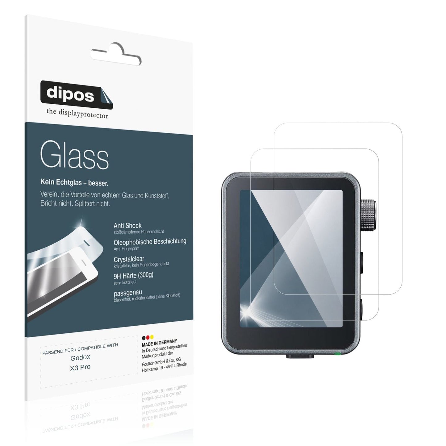 Klare Displayschutzfolie von dipos passend für Godox X3 Pro, 9H kratzfest und blasenfrei montiert