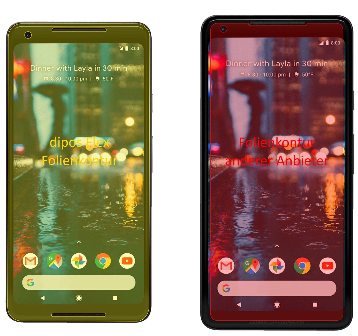 dipos Displayschutz für Google Pixel 2 XL, transparente Oberfläche, geringe Dicke und perfekte Passform