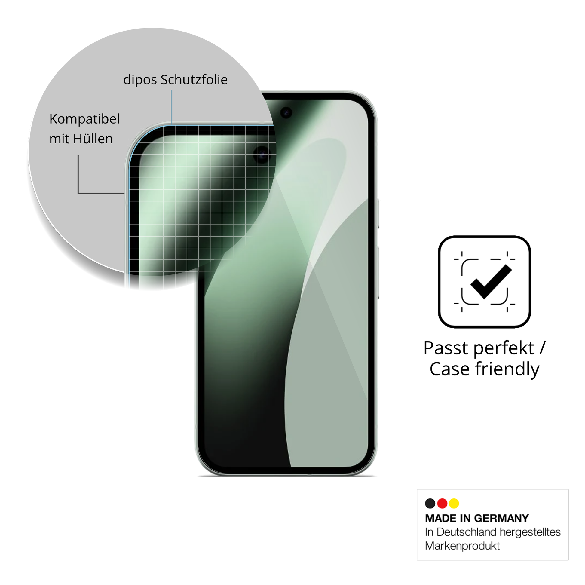 Schutzfolie mit optimaler Passform, zur Verwendung mit Hüllen geeignet
