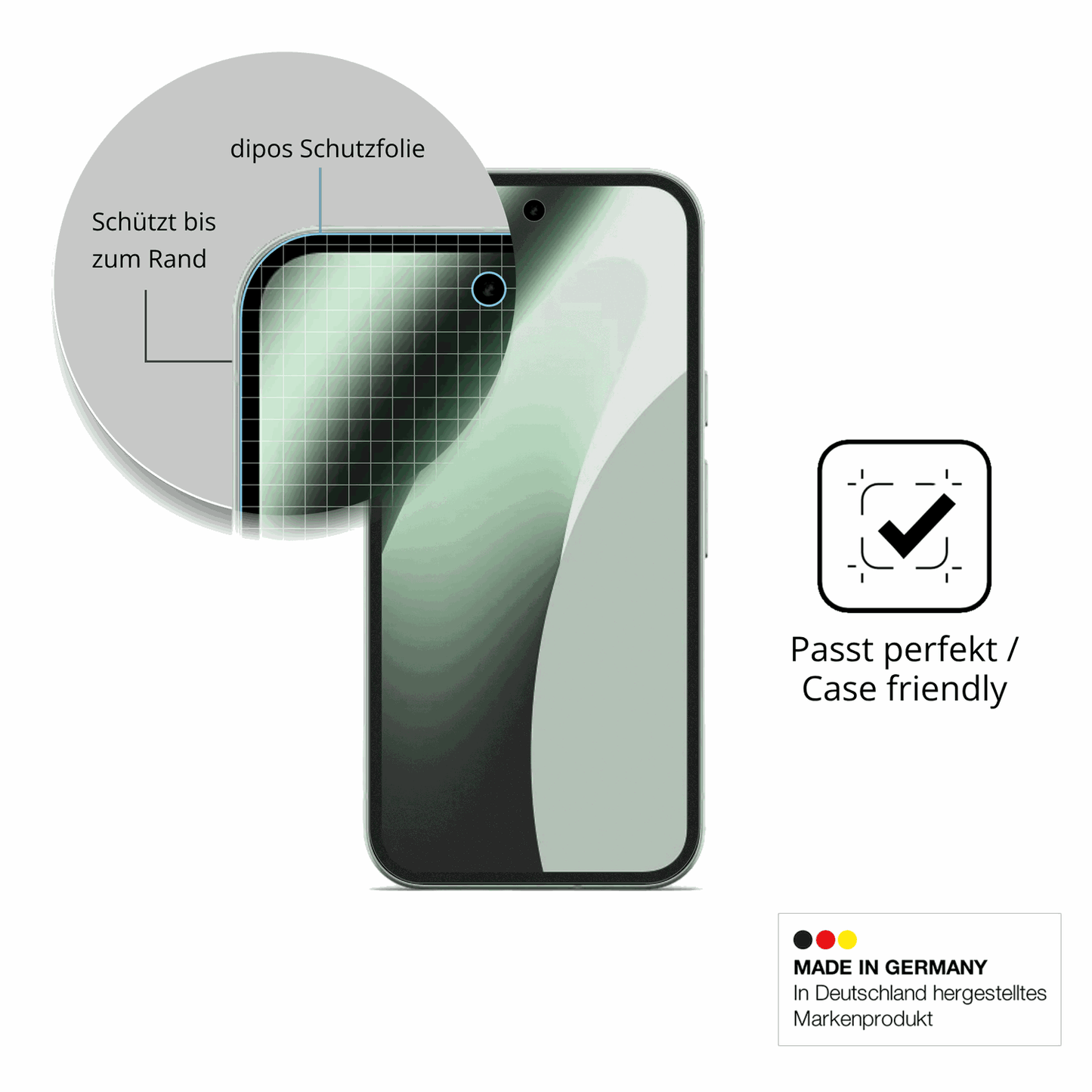 Schutzglasfolie mit optimaler Passform, zur Verwendung mit Hüllen geeignet