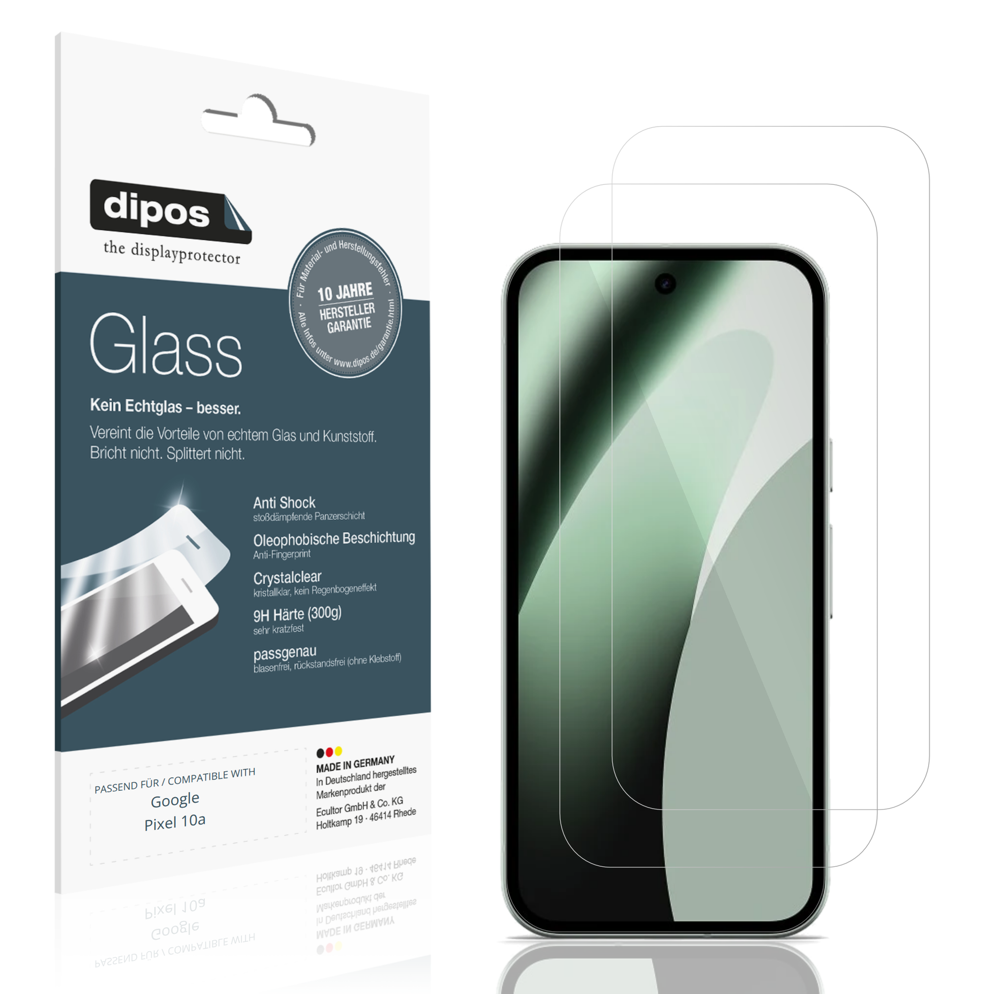 Klare Displayschutzfolie von dipos passend für Google Pixel 10a, 9H kratzfest und blasenfrei montiert