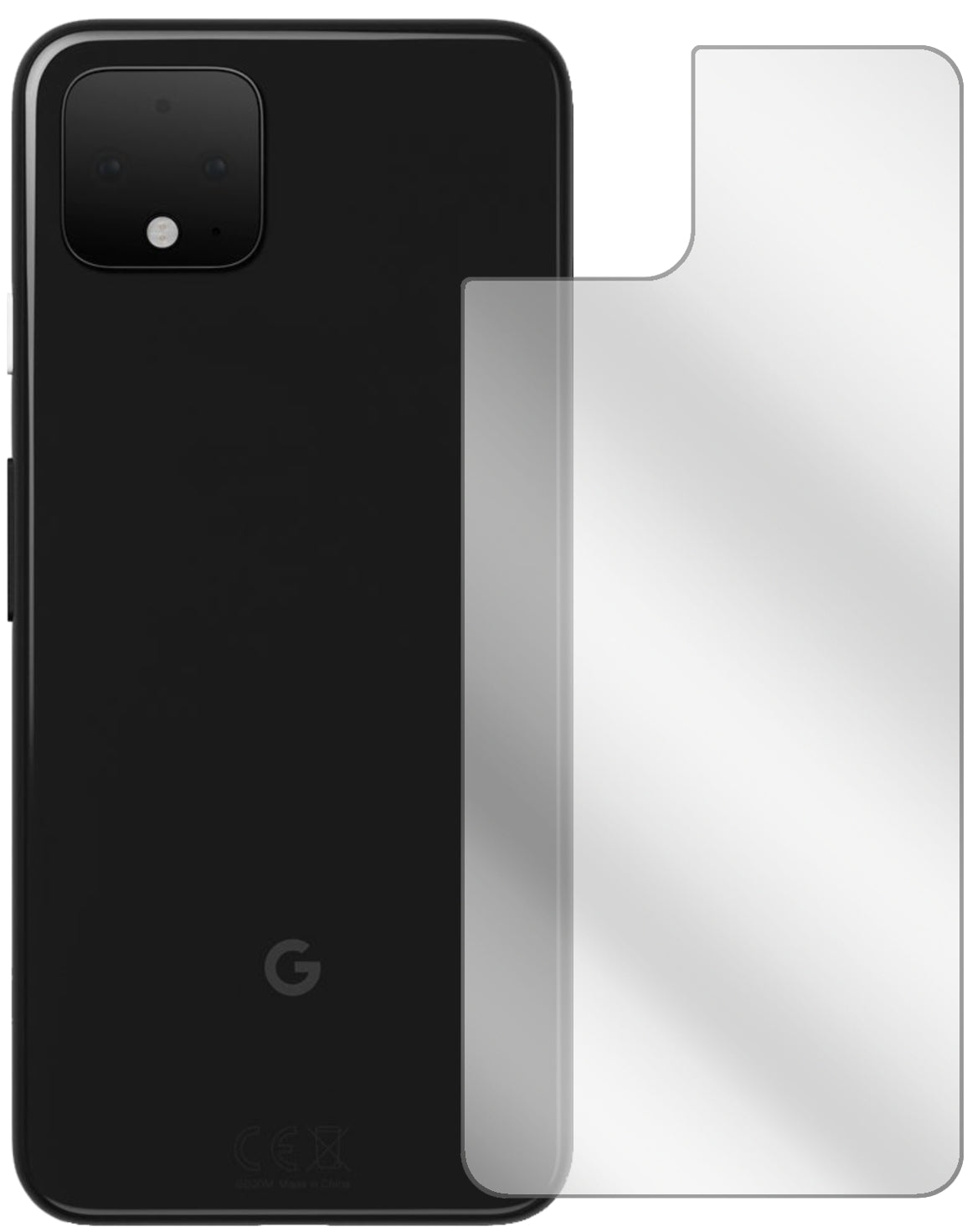 GooglePixel 4 XL Rückseite mit aufgebrachter dipos Displayschutzfolie, glasklare Darstellung ohne Einschränkungen