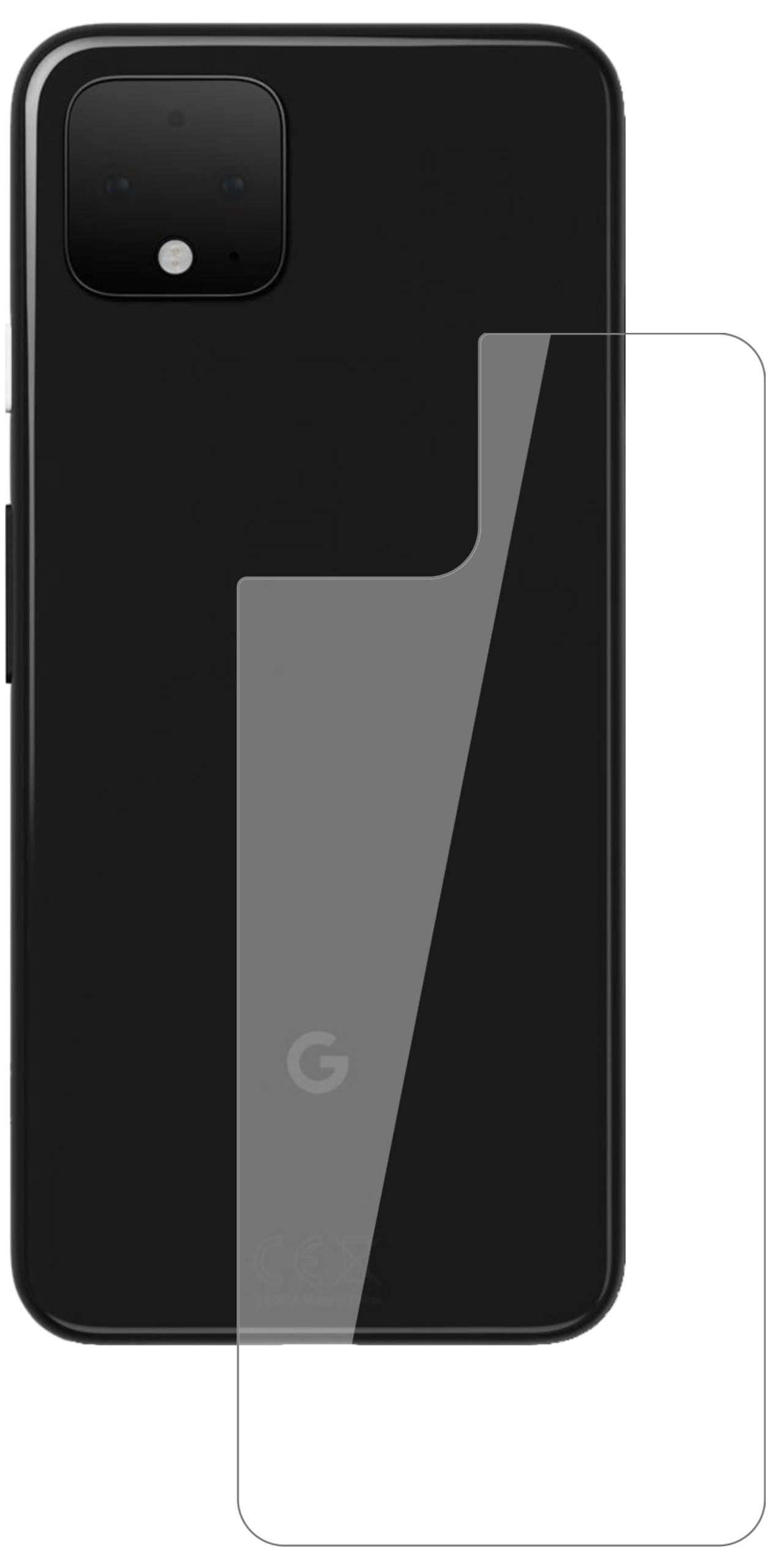 GooglePixel 4 Rückseite mit aufgebrachter dipos Flex Schutzfolie, glasklare Darstellung ohne Einschränkungen