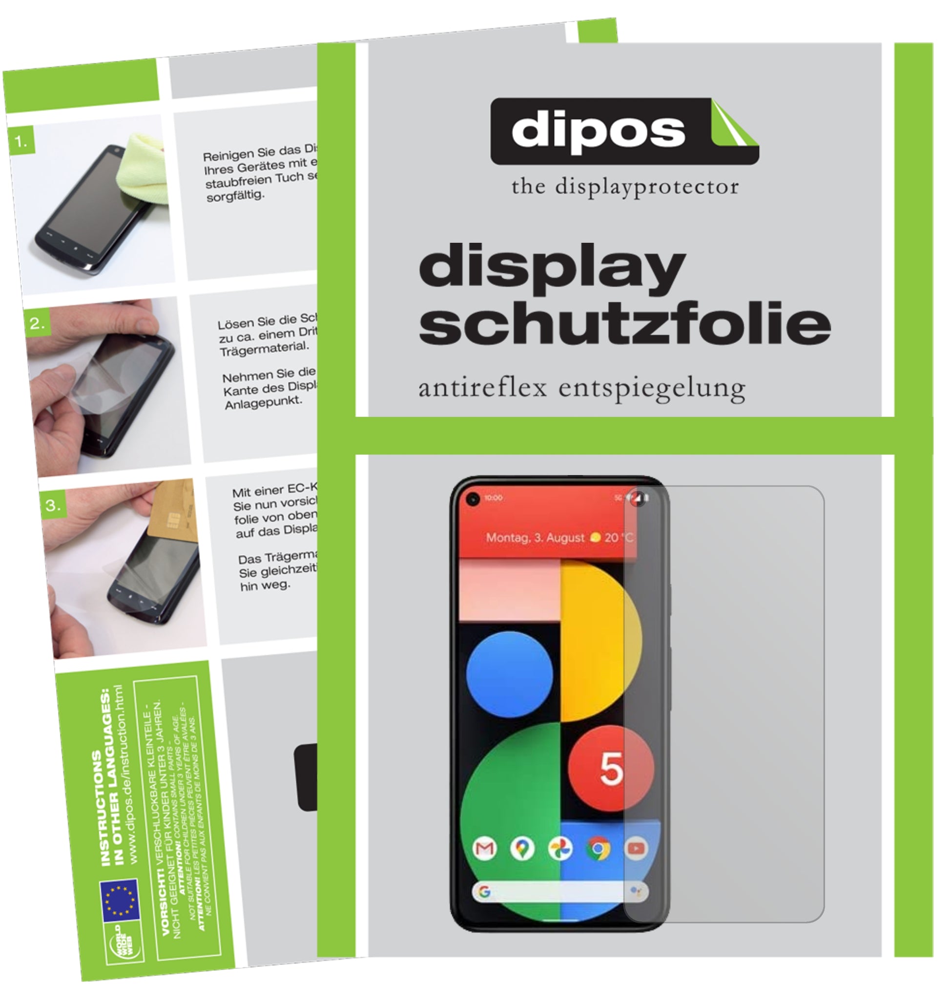 Matte Displayschutzfolie von dipos passend für Google Pixel 5, präziser Zuschnitt und blasenfrei montiert