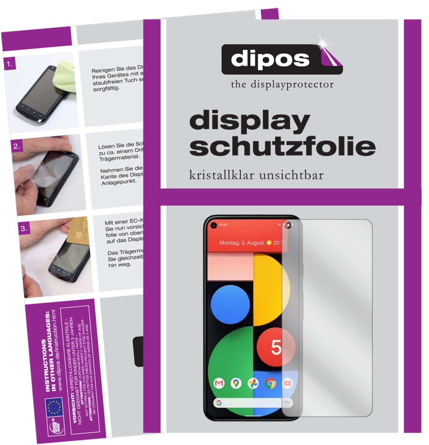 1x Schutzfolie klar für Google Pixel 5 Display-Schutzfolie