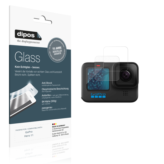 Matte Displayschutzfolie von dipos passend für goprohero 11, 9H kratzfest und blasenfrei montiert