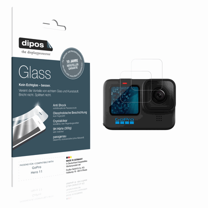 Klare Displayschutzfolie von dipos passend für goprohero 11, 9H kratzfest und blasenfrei montiert