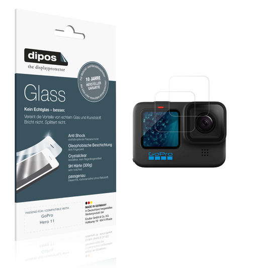 Klare Displayschutzfolie von dipos passend für goprohero 11, 9H kratzfest und blasenfrei montiert