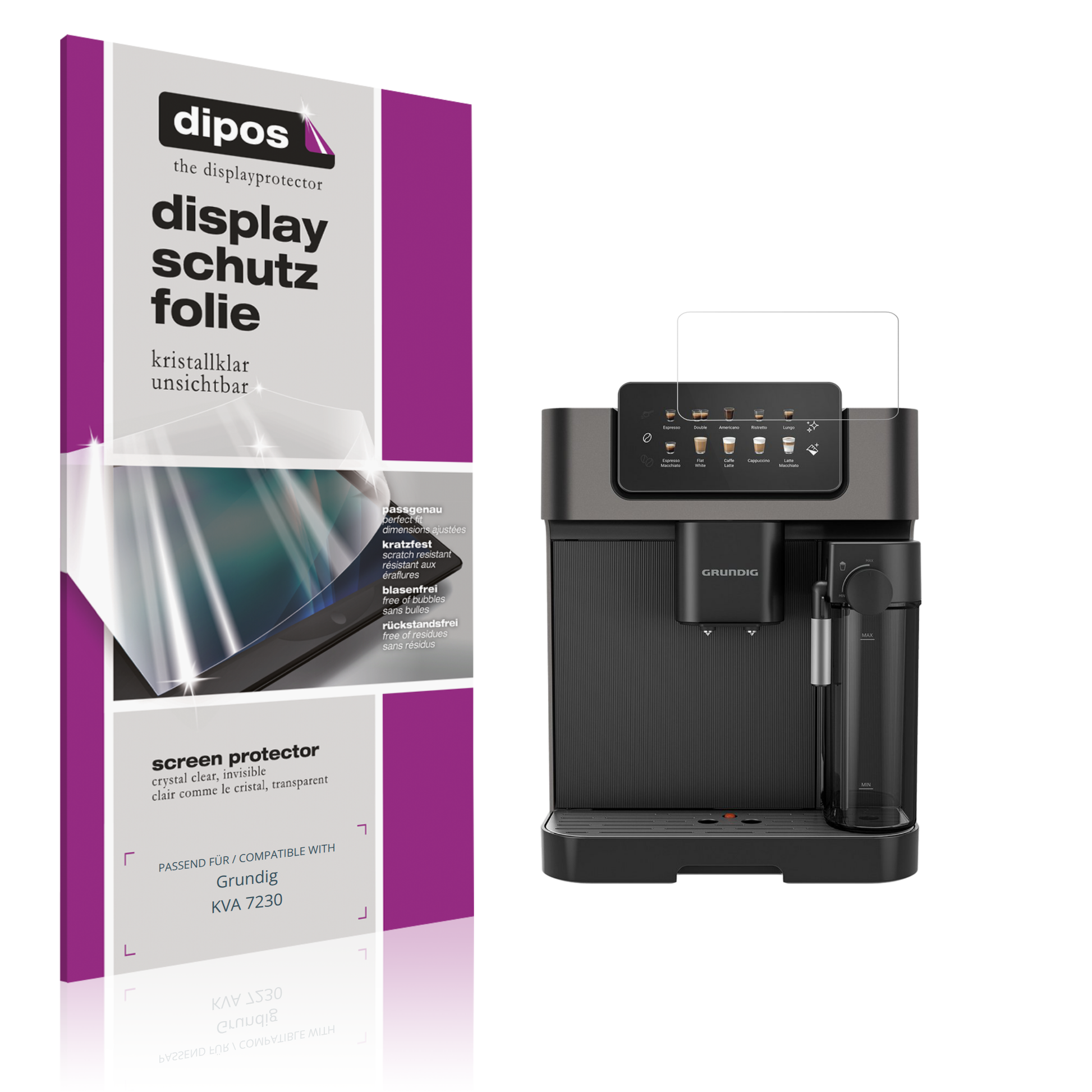 Klare Displayschutzfolie von dipos passend für Grundig KVA 7230, präziser Zuschnitt und blasenfrei montiert
