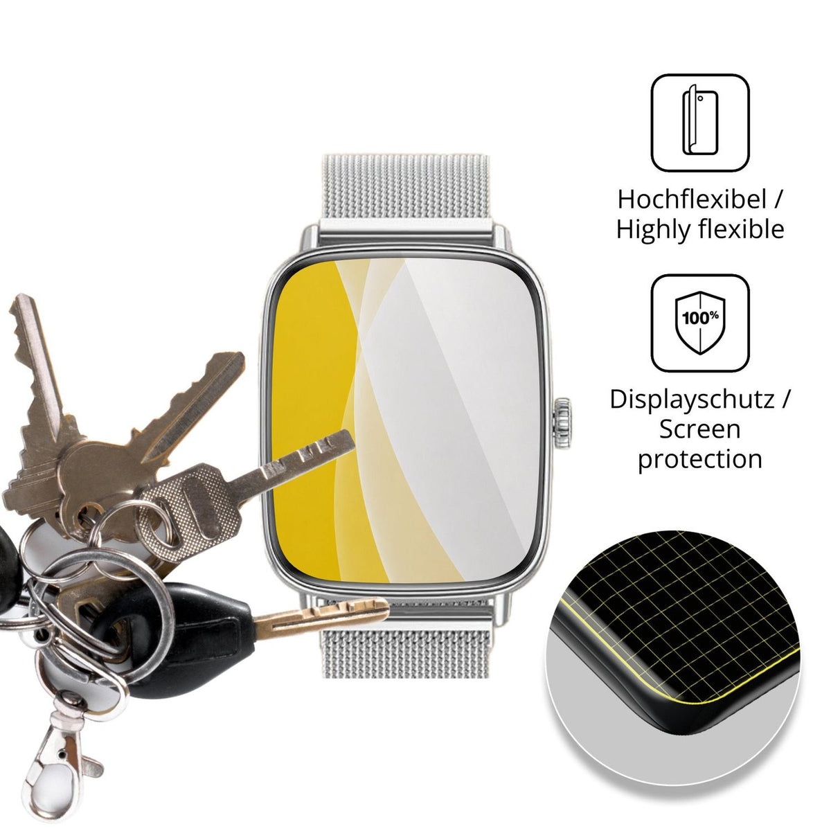 2x 3D Full Cover Schutzfolie für Gydom IDW28 1.85"