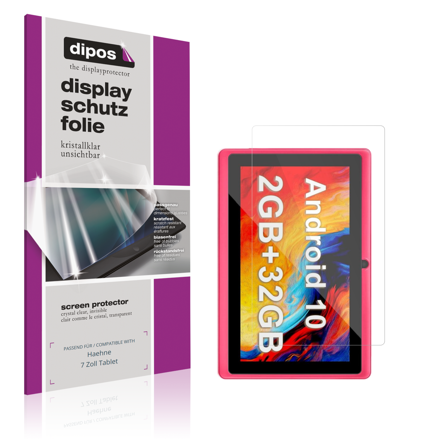 Klare Displayschutzfolie von dipos passend für Haehne 7 Zoll Tablet, präziser Zuschnitt und blasenfrei montiert